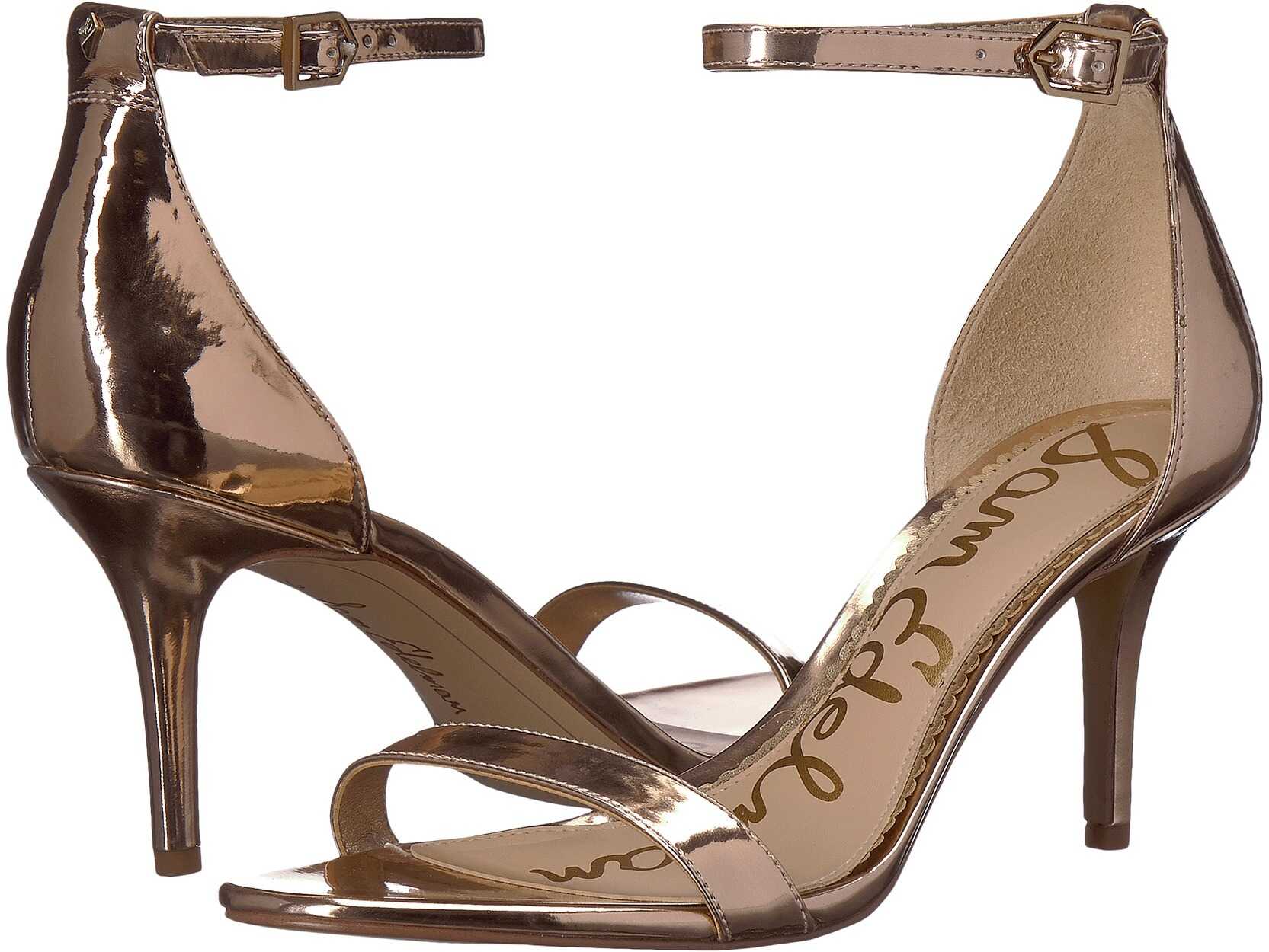 Sam Edelman Patti Strappy Sandal Heel Rose Gold Liquid Metallic