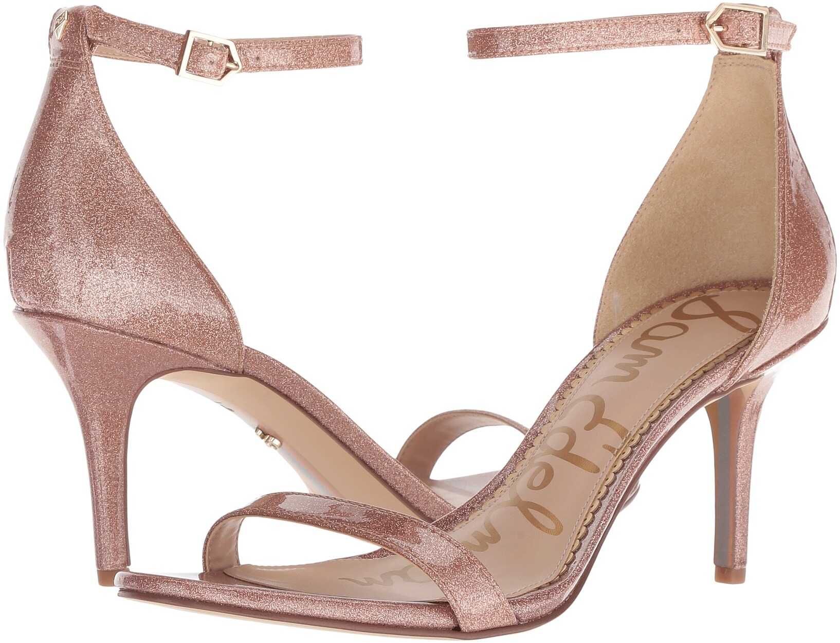 Sandala Sam Edelman Patti Ankle Strap Heeled Sandal Nude Glitter Patent