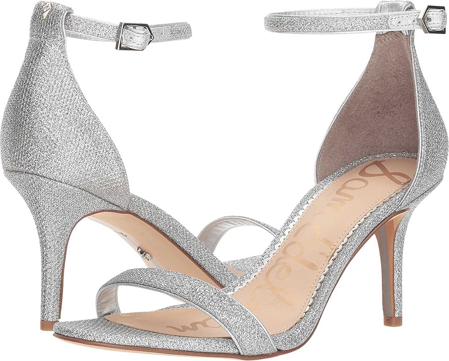 Sam Edelman Patti Ankle Strap Heeled Sandal Soft Silver Glam Mesh