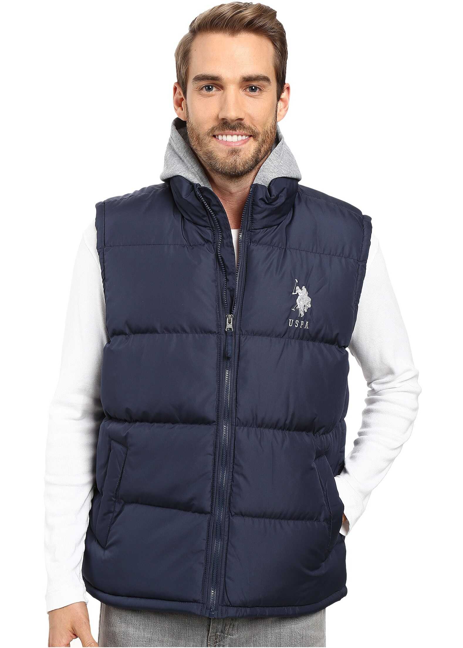 Vesta U.S. POLO ASSN. Basic Puffer Vest with Fleece Hood Classic Navy