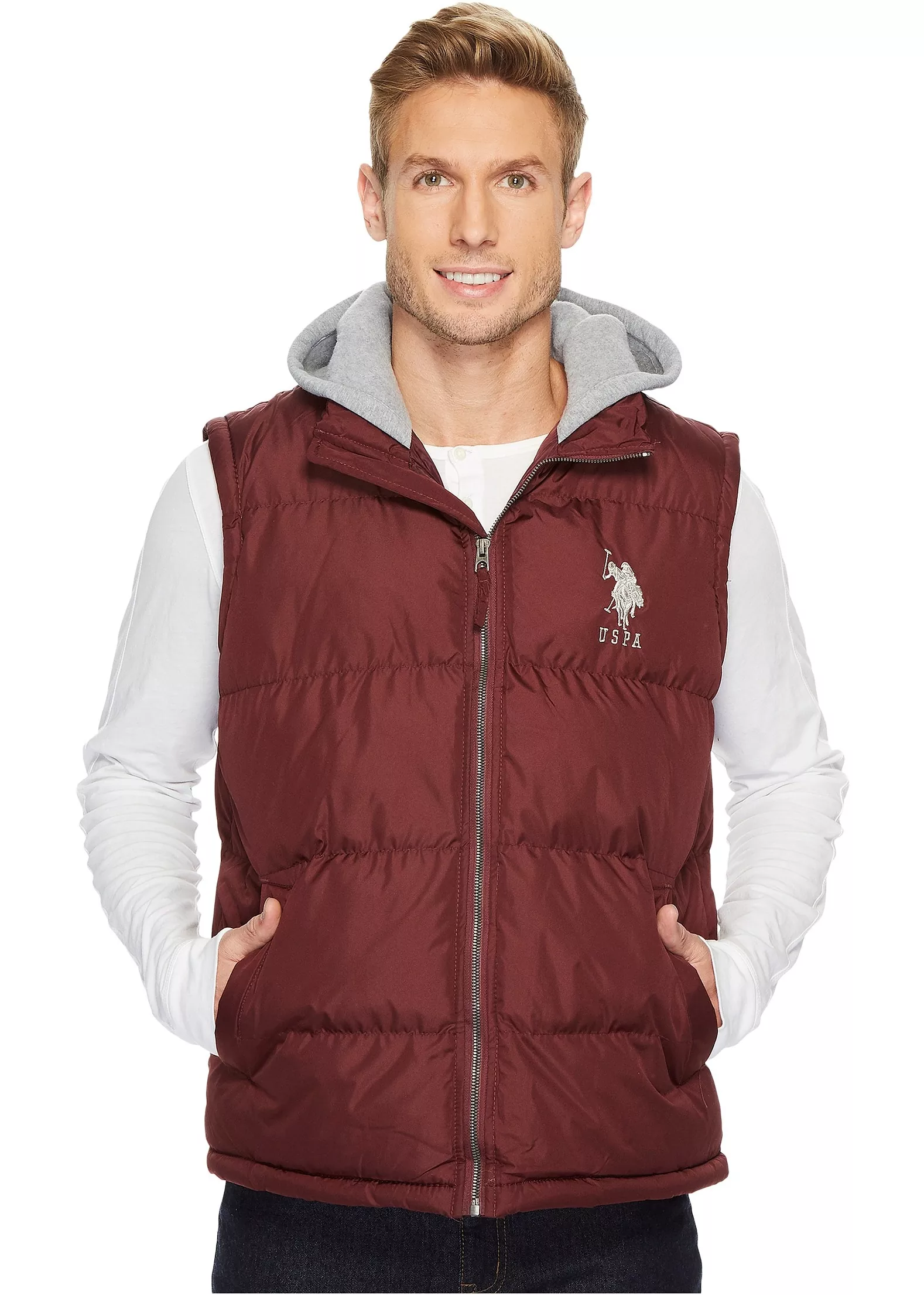 Vesta U.S. POLO ASSN. Basic Puffer Vest with Fleece Hood East Burgundy
