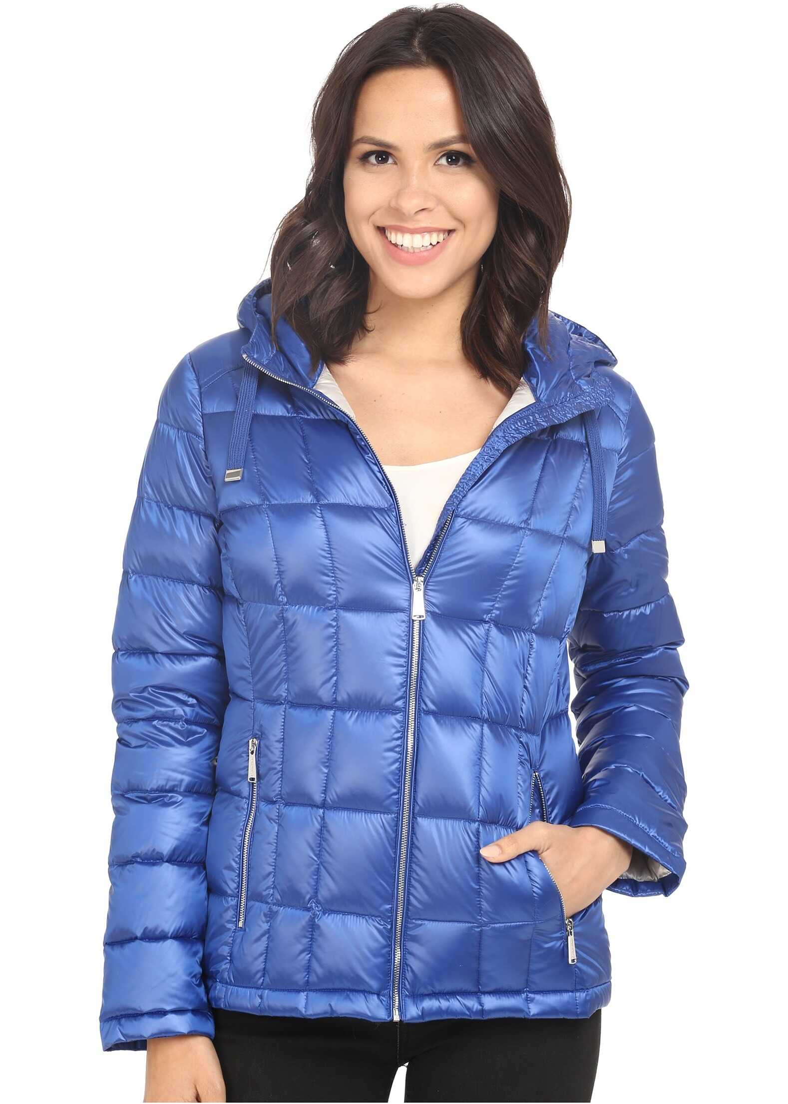 Geaca Calvin Klein Short Hooded Lightweight Packable Down Pearlized Royal Blue