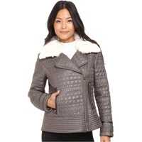 Geci de Piele Asymmetrical Croc Like Quilted Bomber with Removable Luxe Faux F Femei
