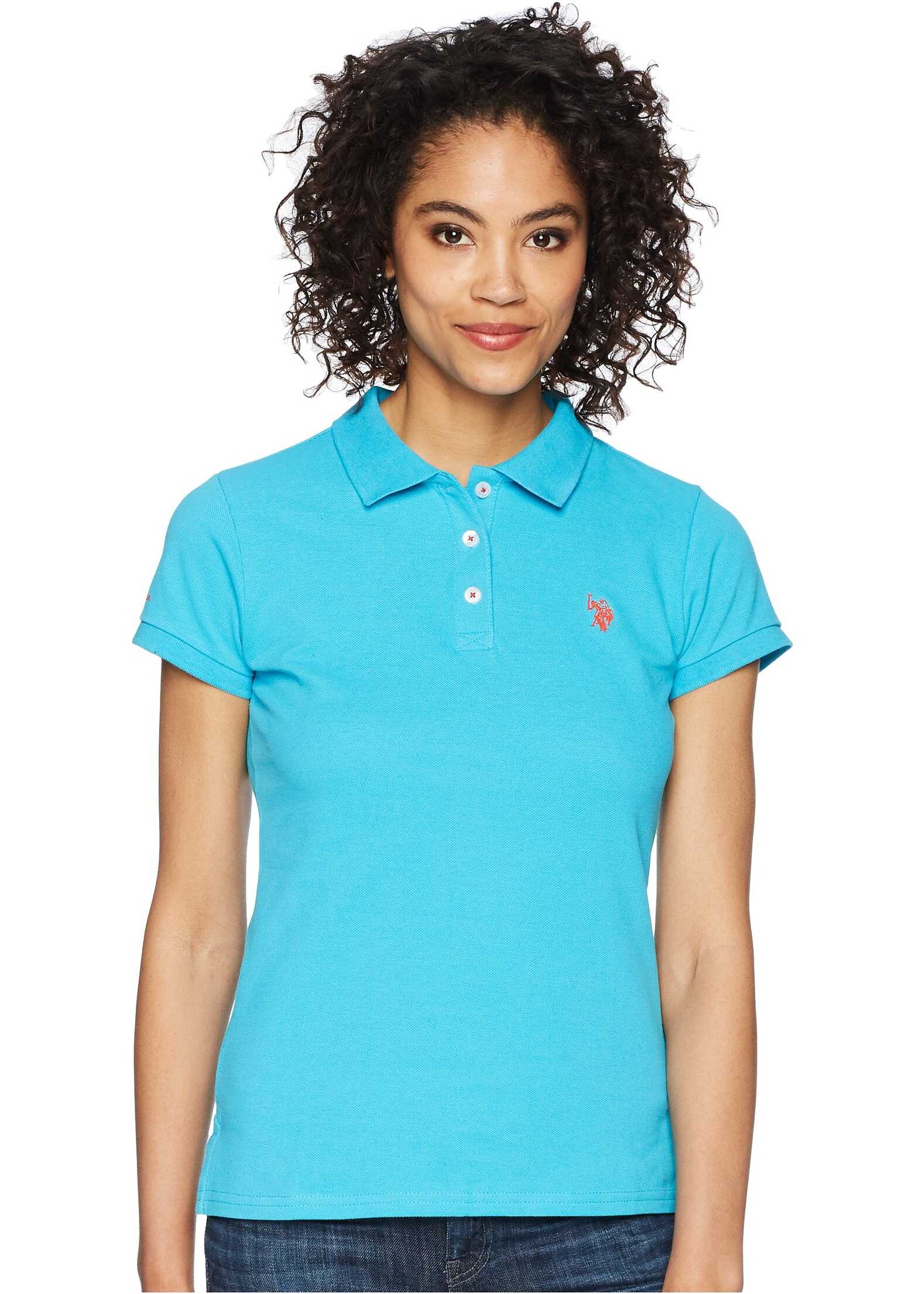 Tricou U.S. POLO ASSN. Solid Pique Polo Shirt Turquoise Reef
