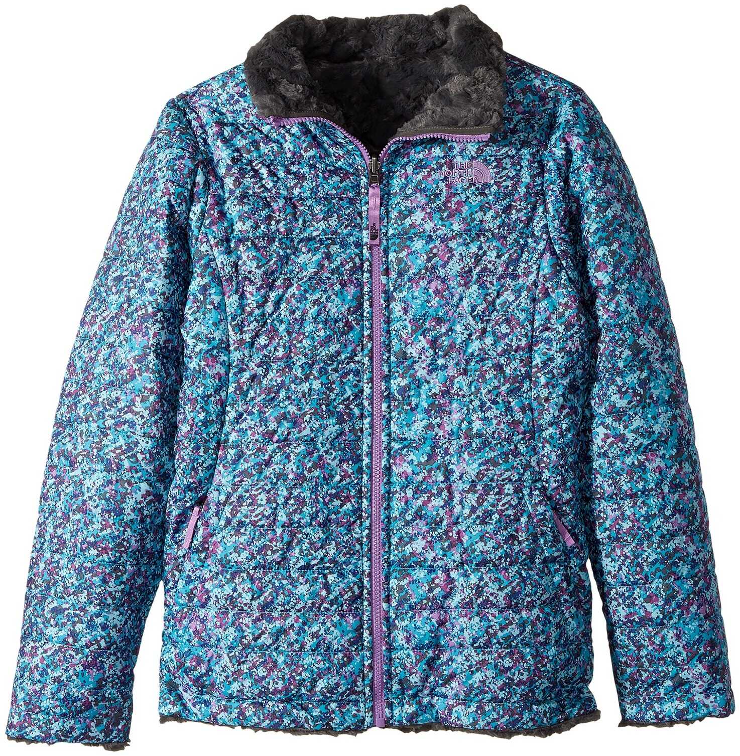 Geaca The North Face Kids Reversible Mossbud Swirl Jacket (Little Kids/Big Kids) Algiers Blue Sponge Print/Bellflower Purple/ Grey (Prior Season)