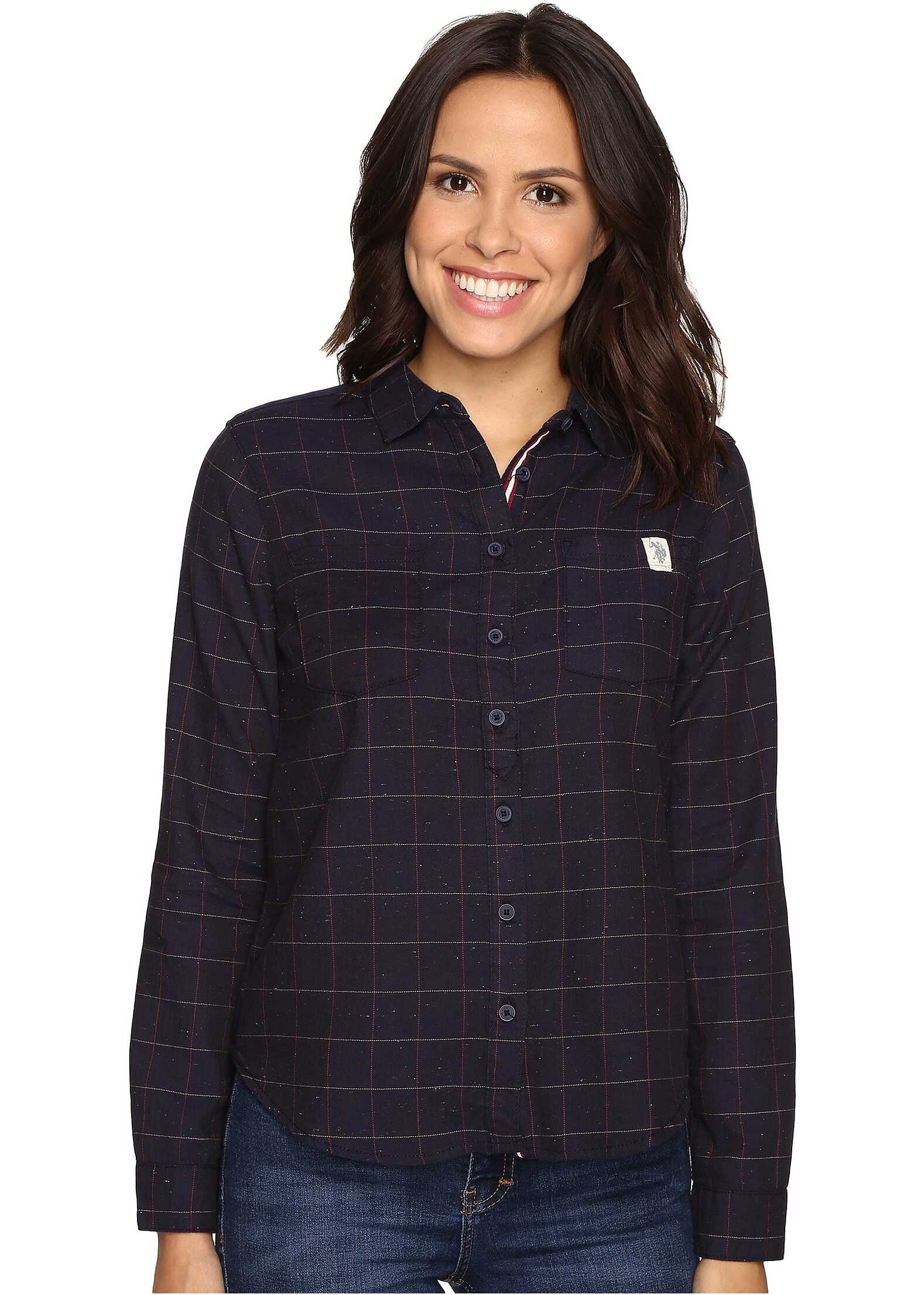 Camasa U.S. POLO ASSN. Long Sleeve Herringbone Shirt Evening Blue