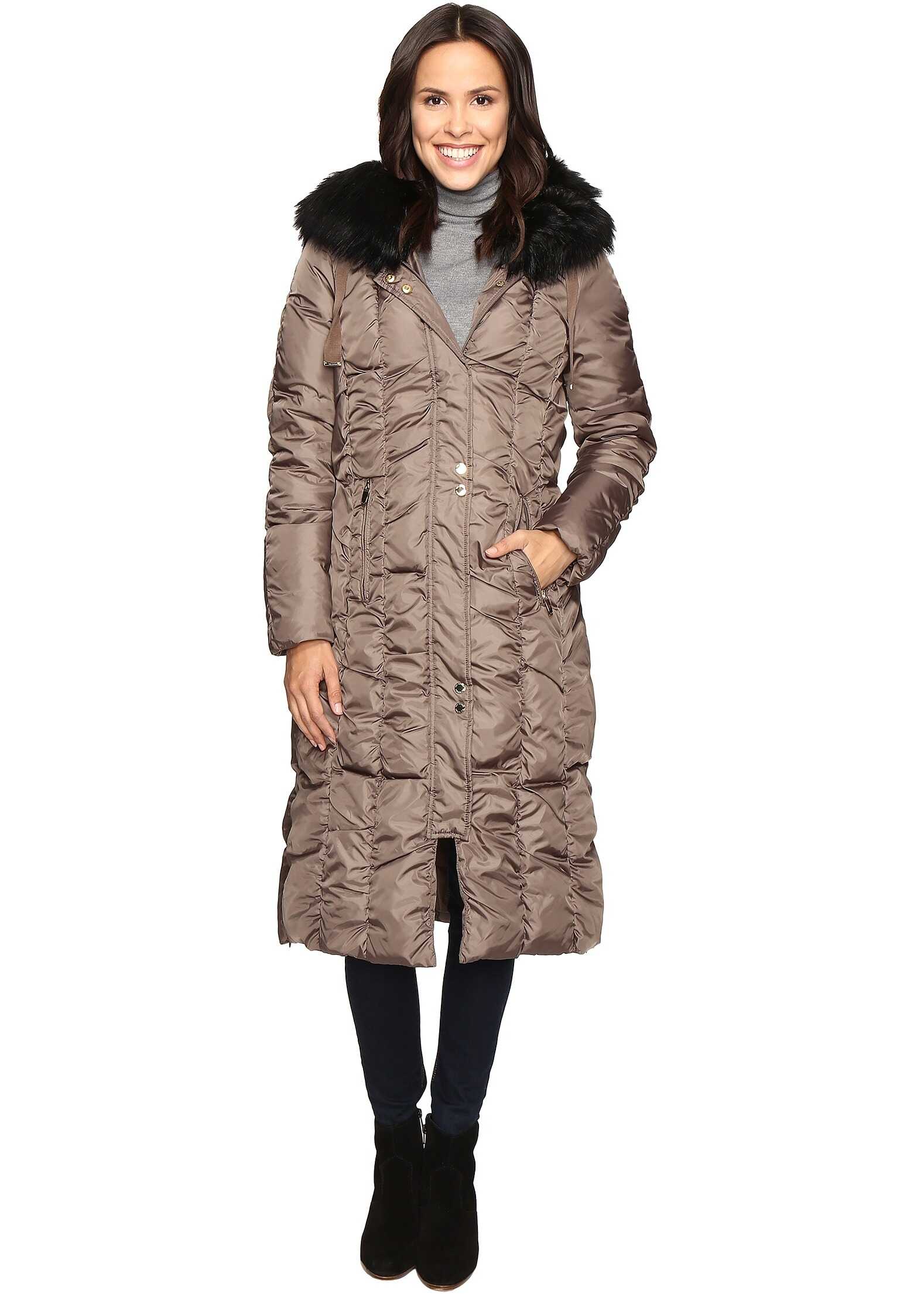 Geaca Via Spiga Maxi Coat with Rouching Detail Skim Latte