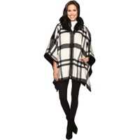 Geci Hooded Cape with Faux Fur Trim Femei