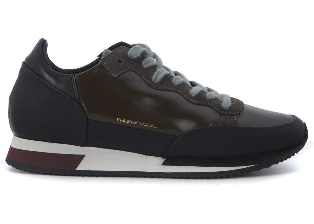 Tenis Philippe Model Sneaker Philippe Model Bright In Pelle Spazzolata Verde Bosco Green