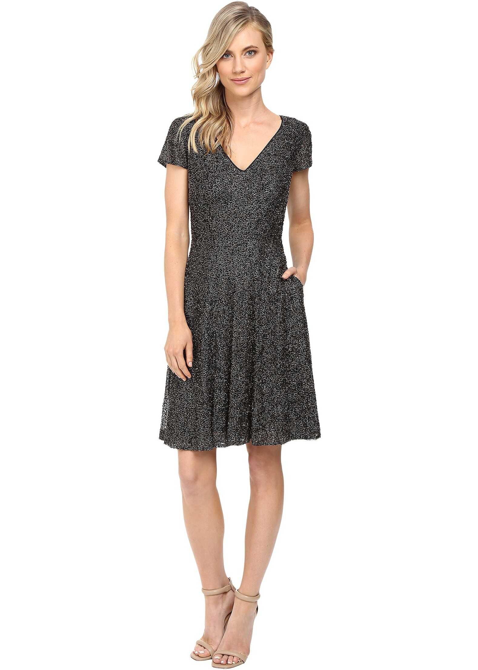 Rochie Badgley Mischka All Over Beaded Fit and Flare with Pockets Smoke