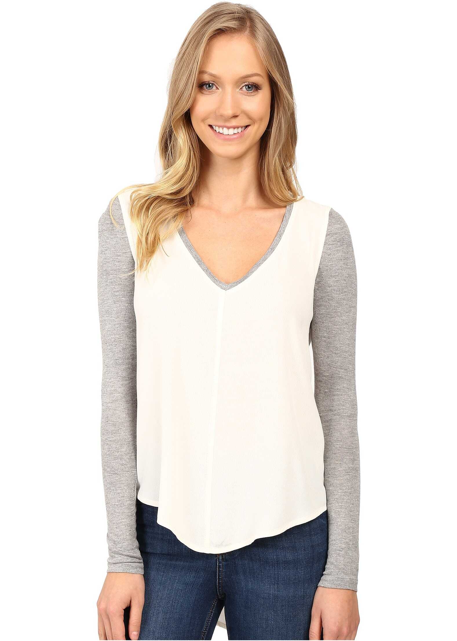 Tricou Calvin Klein Jeans Mixed Media Solid Long Sleeve Blouse Pristine