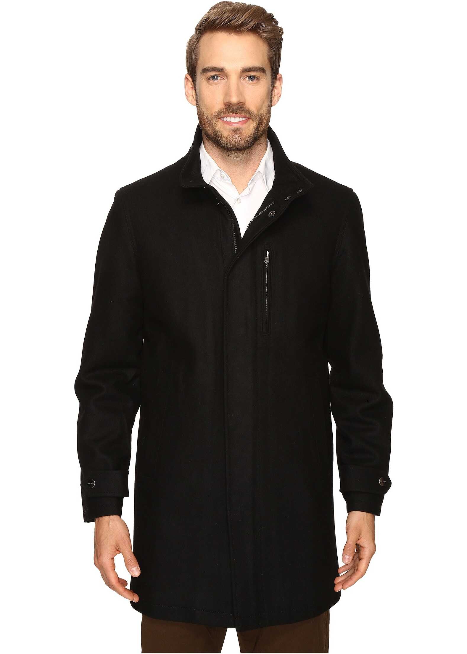 Geaca Perry Ellis Wool Zip Front City Coat Black