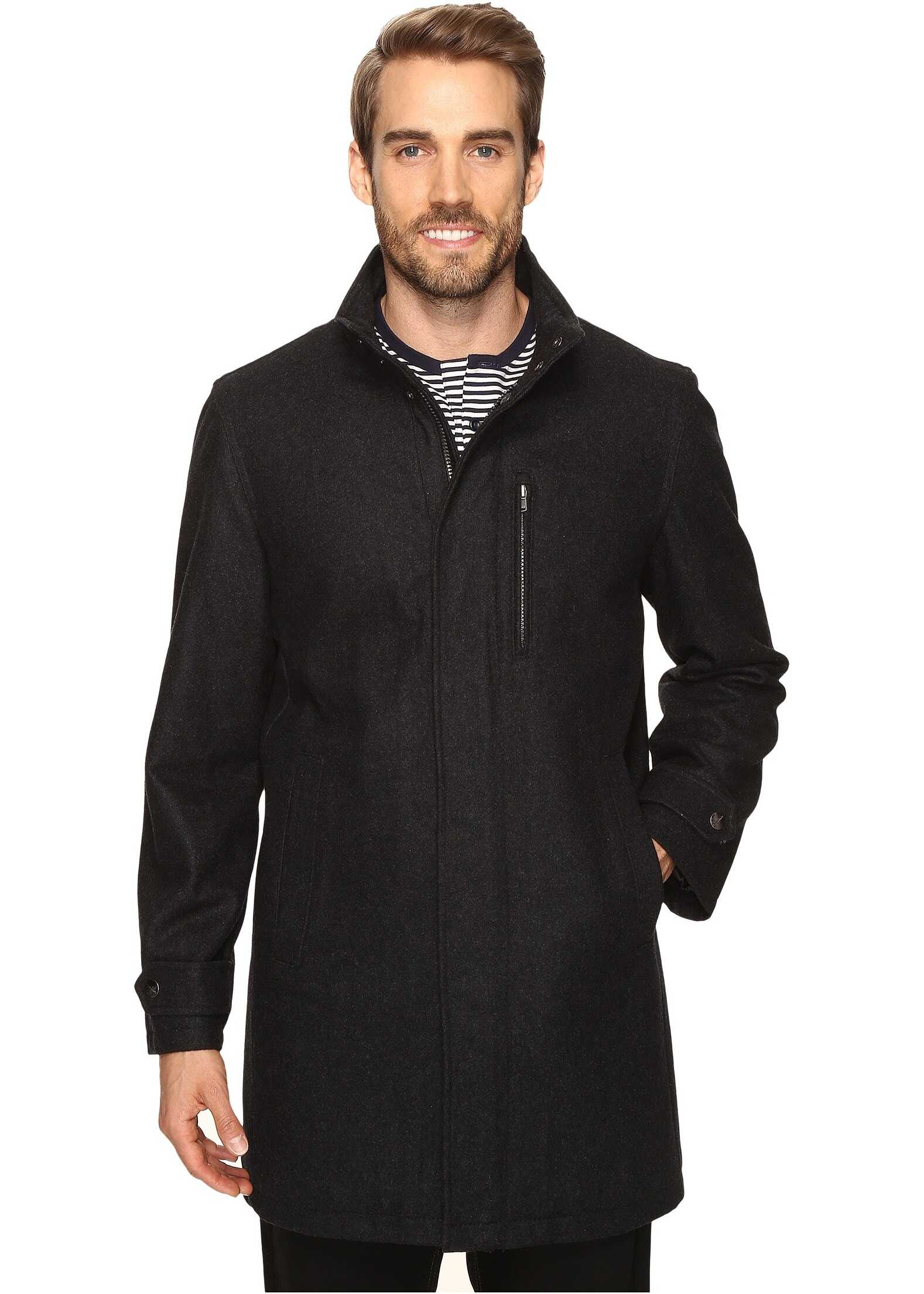 Geaca Perry Ellis Wool Zip Front City Coat Charcoal