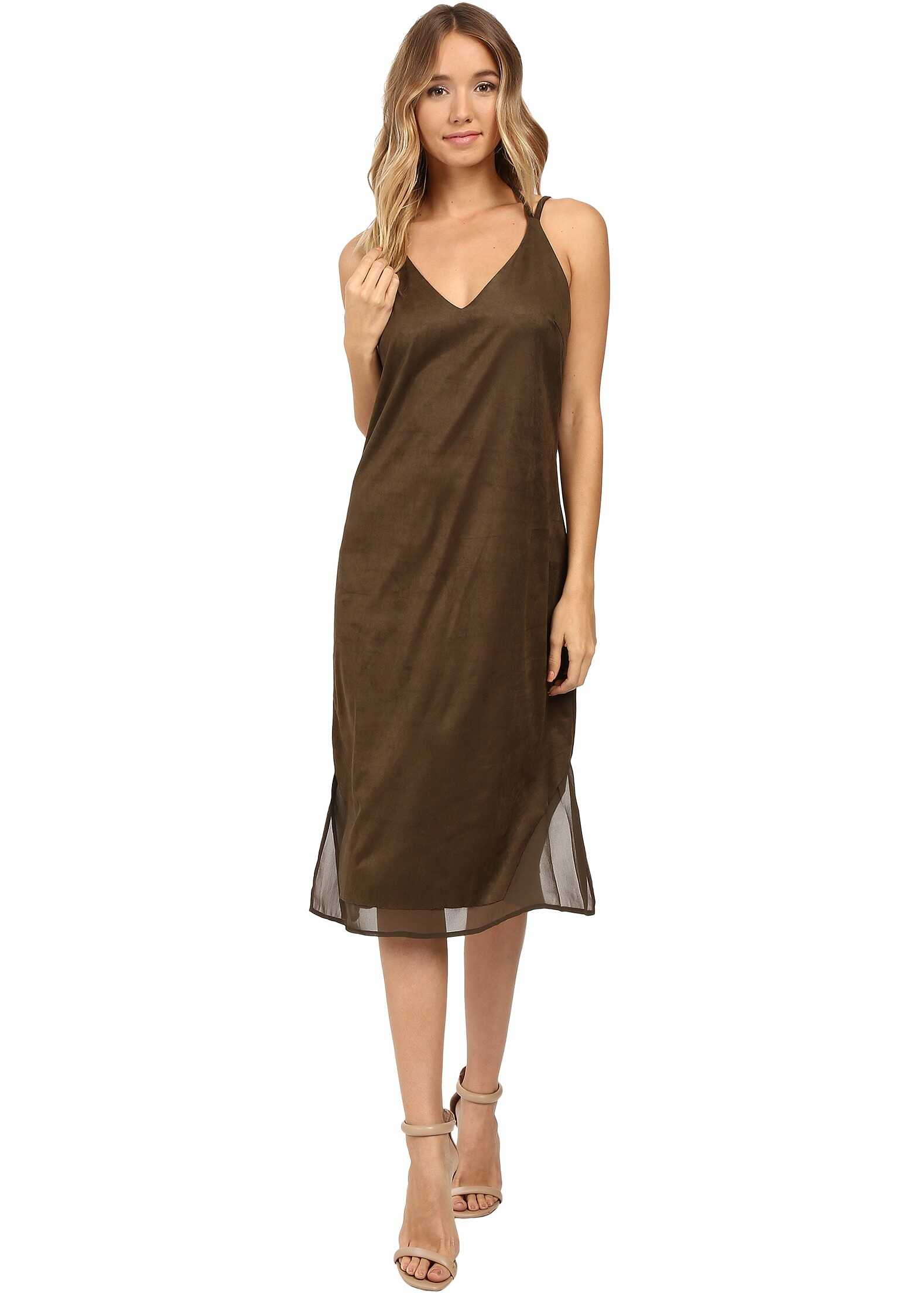 Rochie Brigitte Bailey Hadley Spaghetti Strap Micro Suede Dress Olive