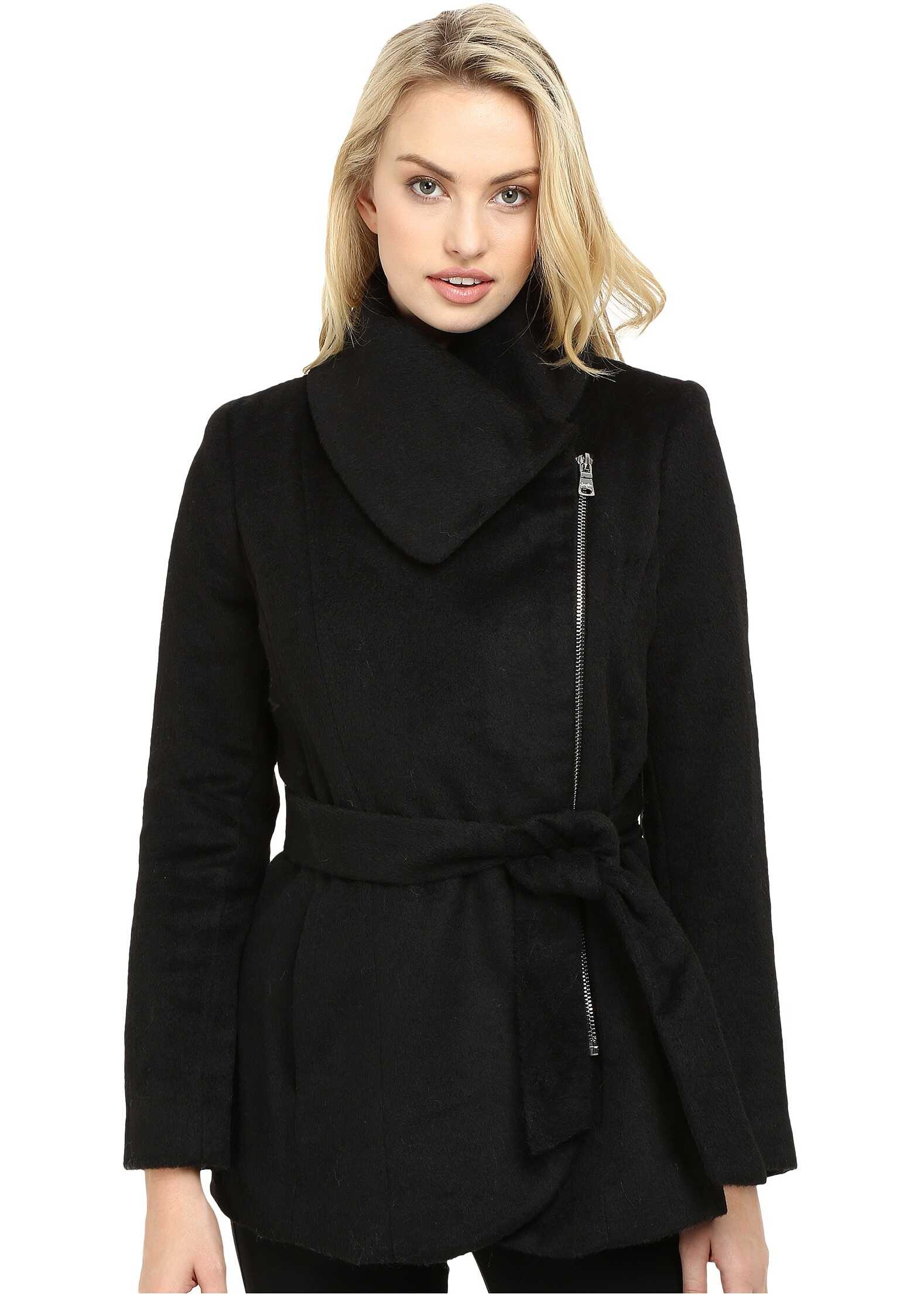 Pardesiu Jessica Simpson Brushed Wool Touch Coat w/ Asymmetrical Zip Black