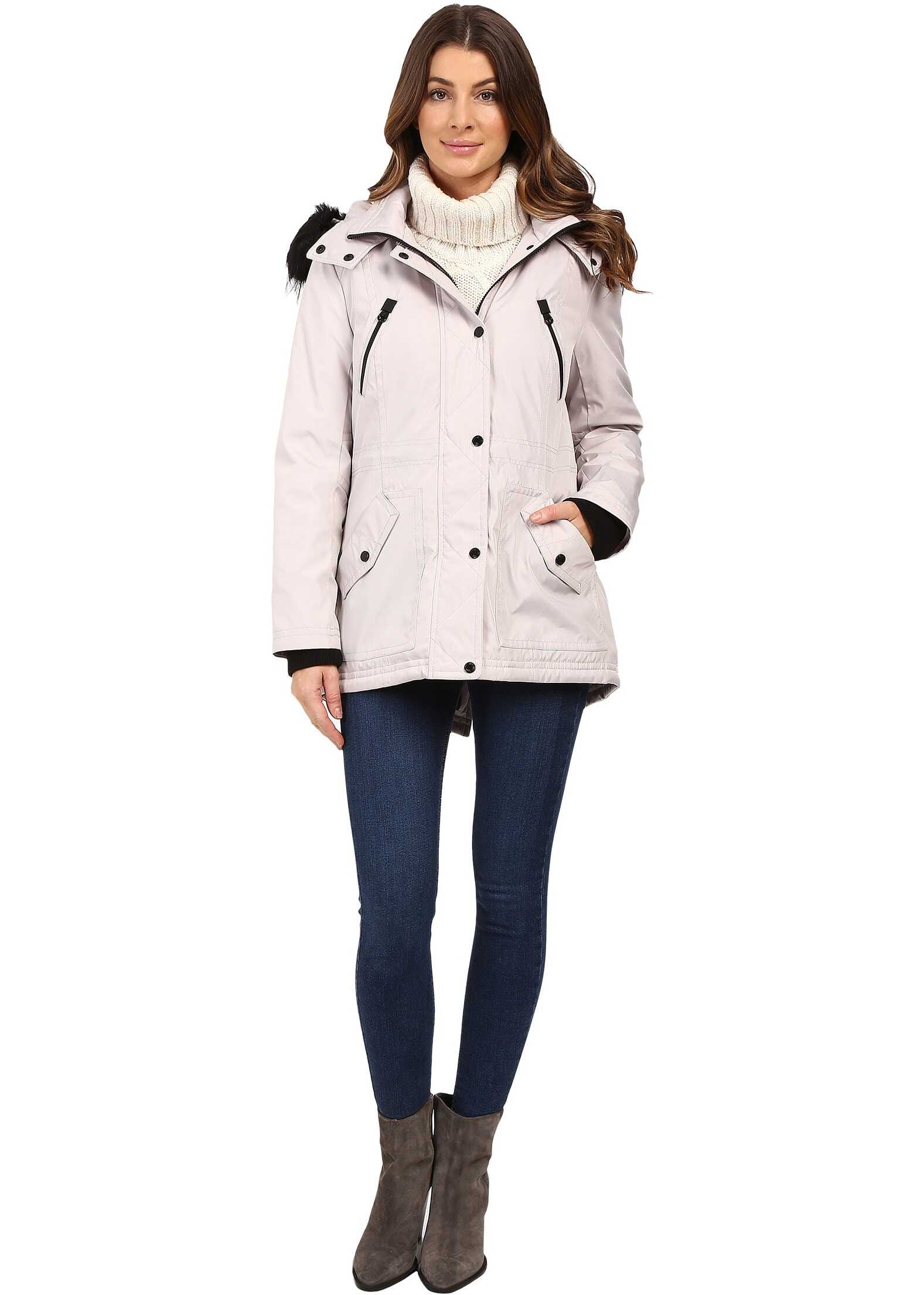 Geaca Jessica Simpson Anorak Quilted Bonded w/ Hood and Faux Fur Silver