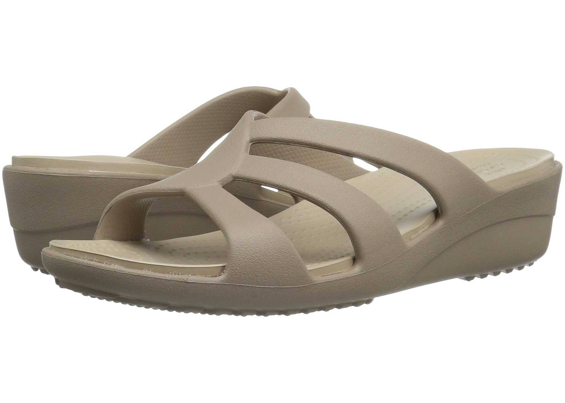 Sandala Crocs Sanrah Strappy Wedge Mushroom/Cobblestone