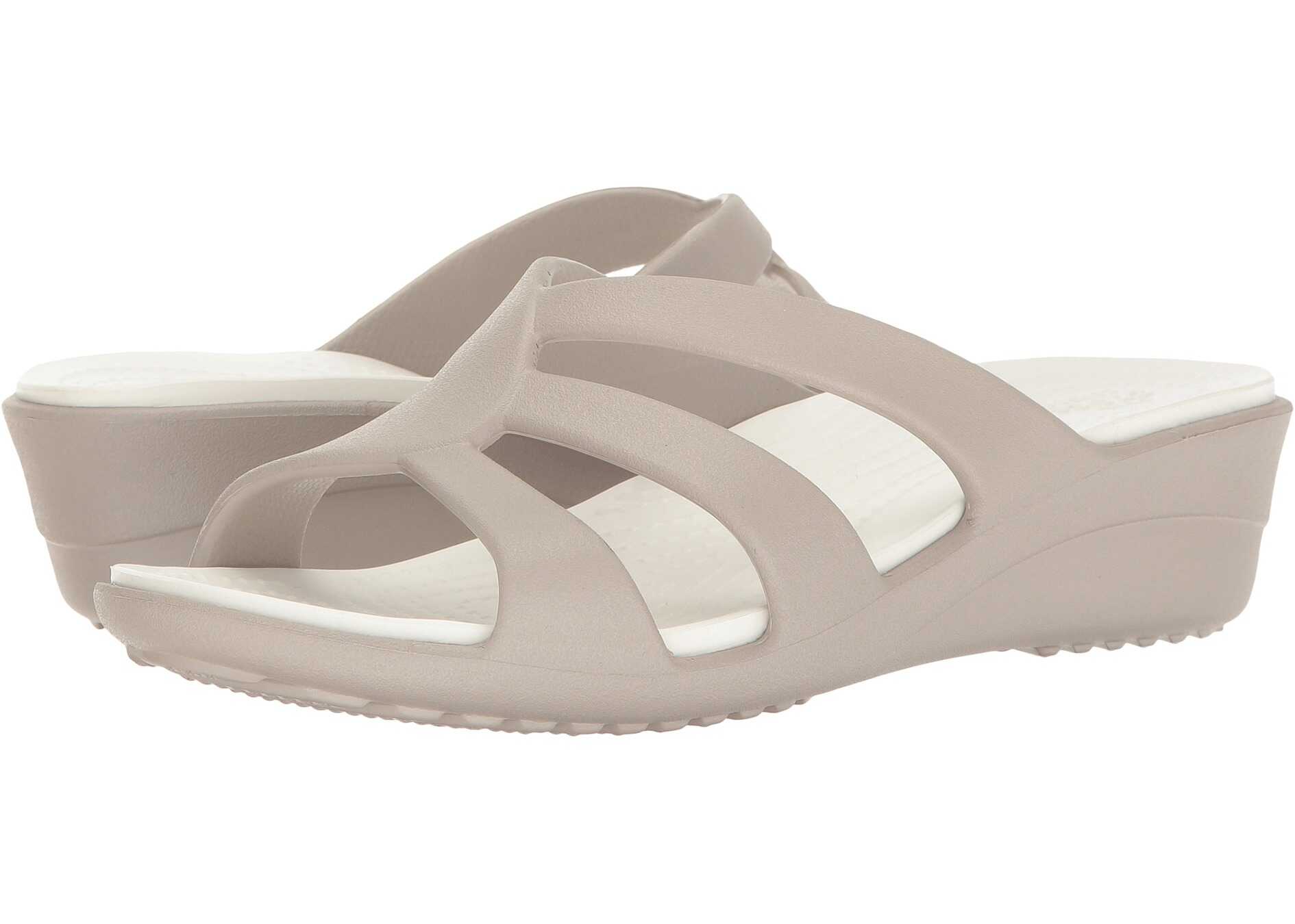Sandala Crocs Sanrah Strappy Wedge Platinum