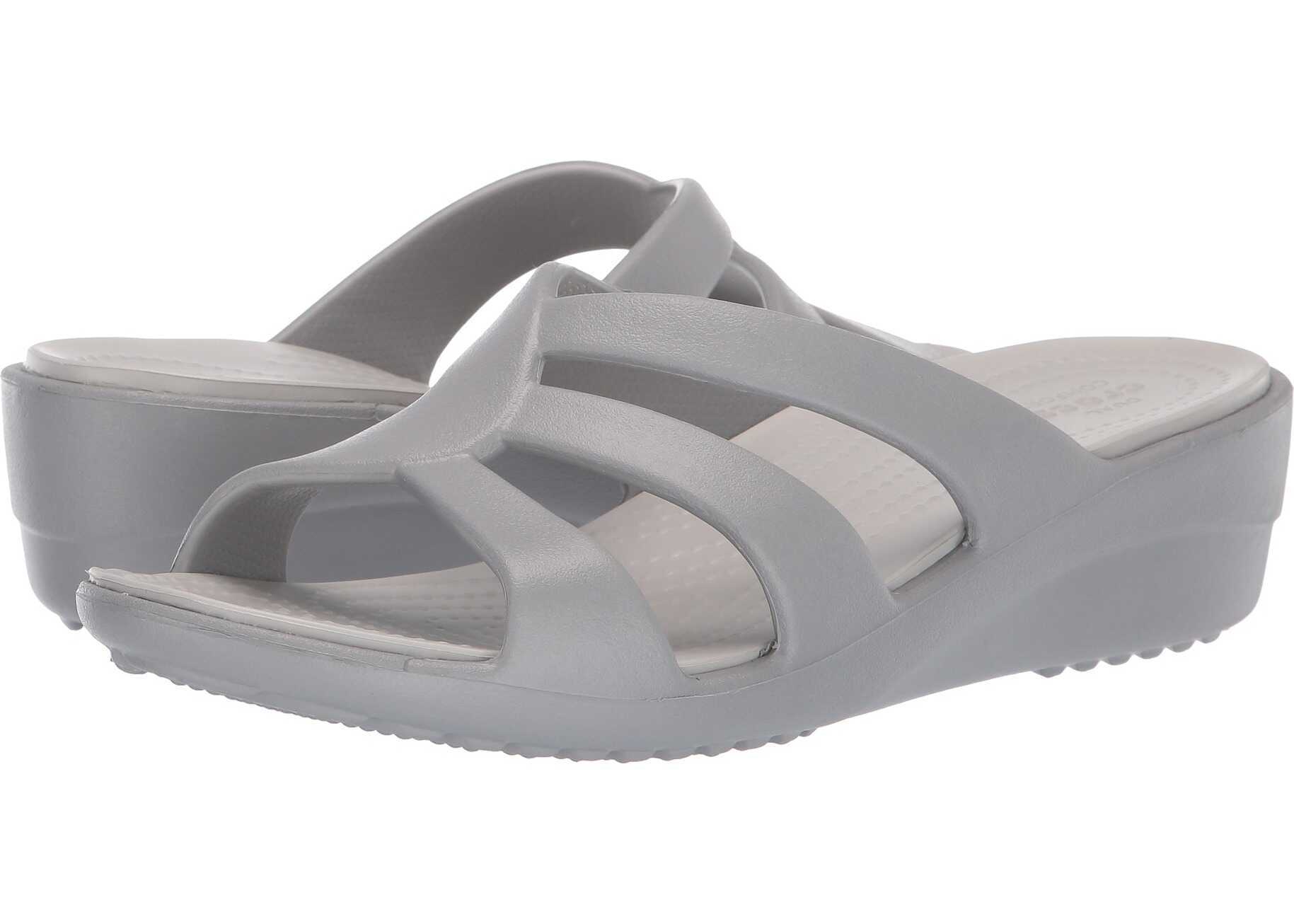 Sandala Crocs Sanrah Strappy Wedge Silver/Pearl White