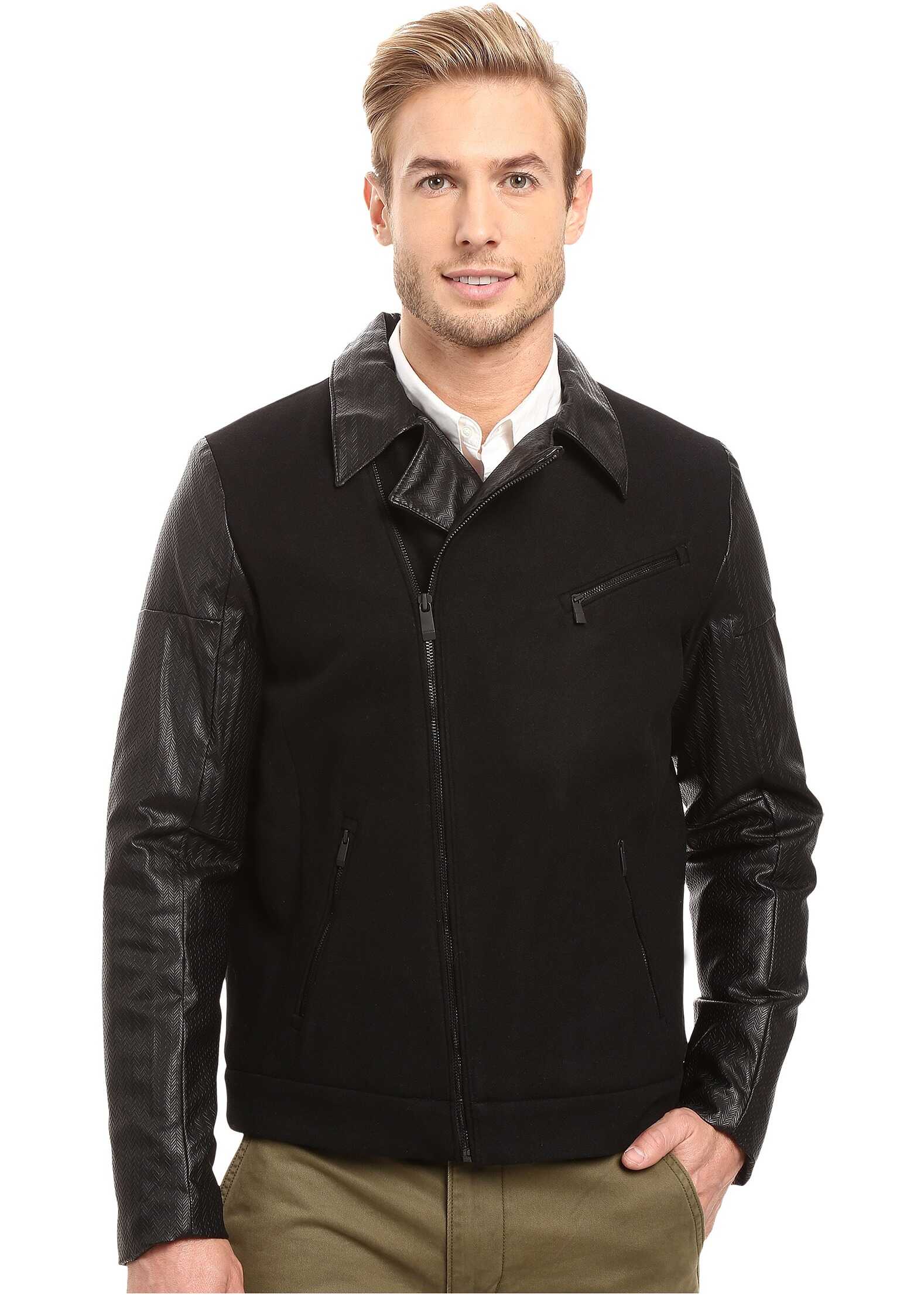 Geaca Calvin Klein Mix Media Wool Moto Jacket Black