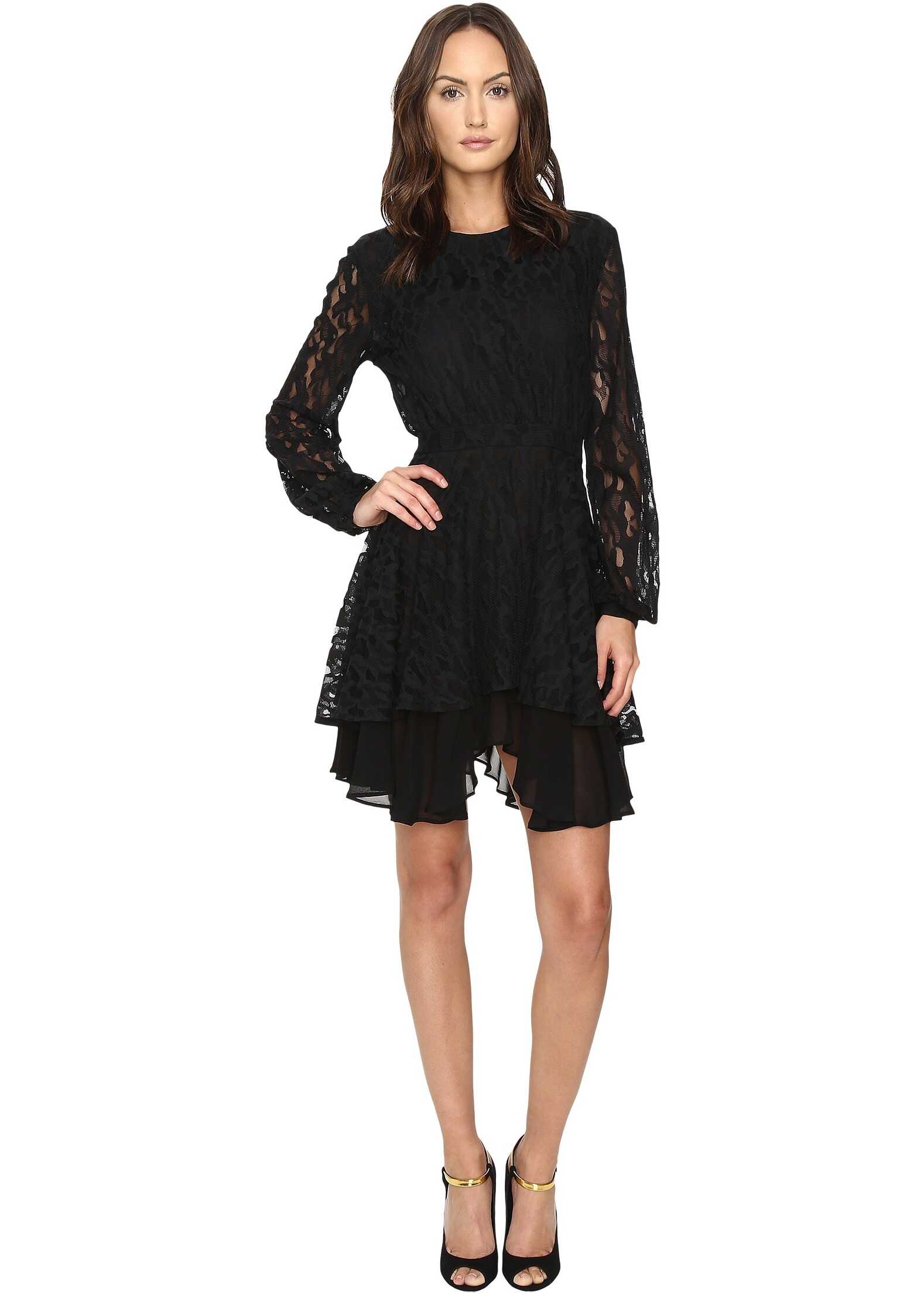 Rochie Just Cavalli Leo Lace Long Sleeve Dress Tiered Skirt Black