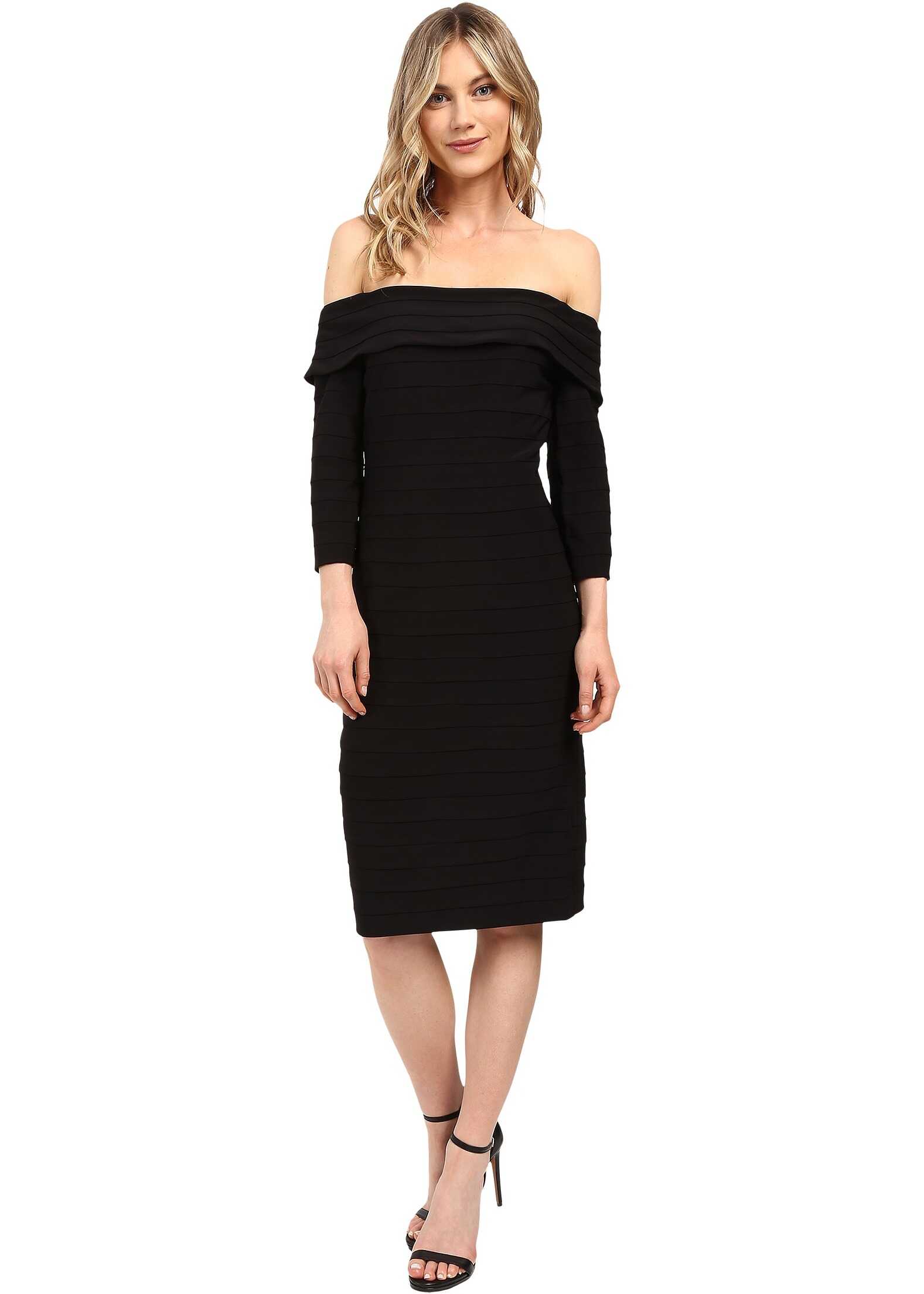 Adrianna Papell Fold-Over Top Banded Sheath Dress Black