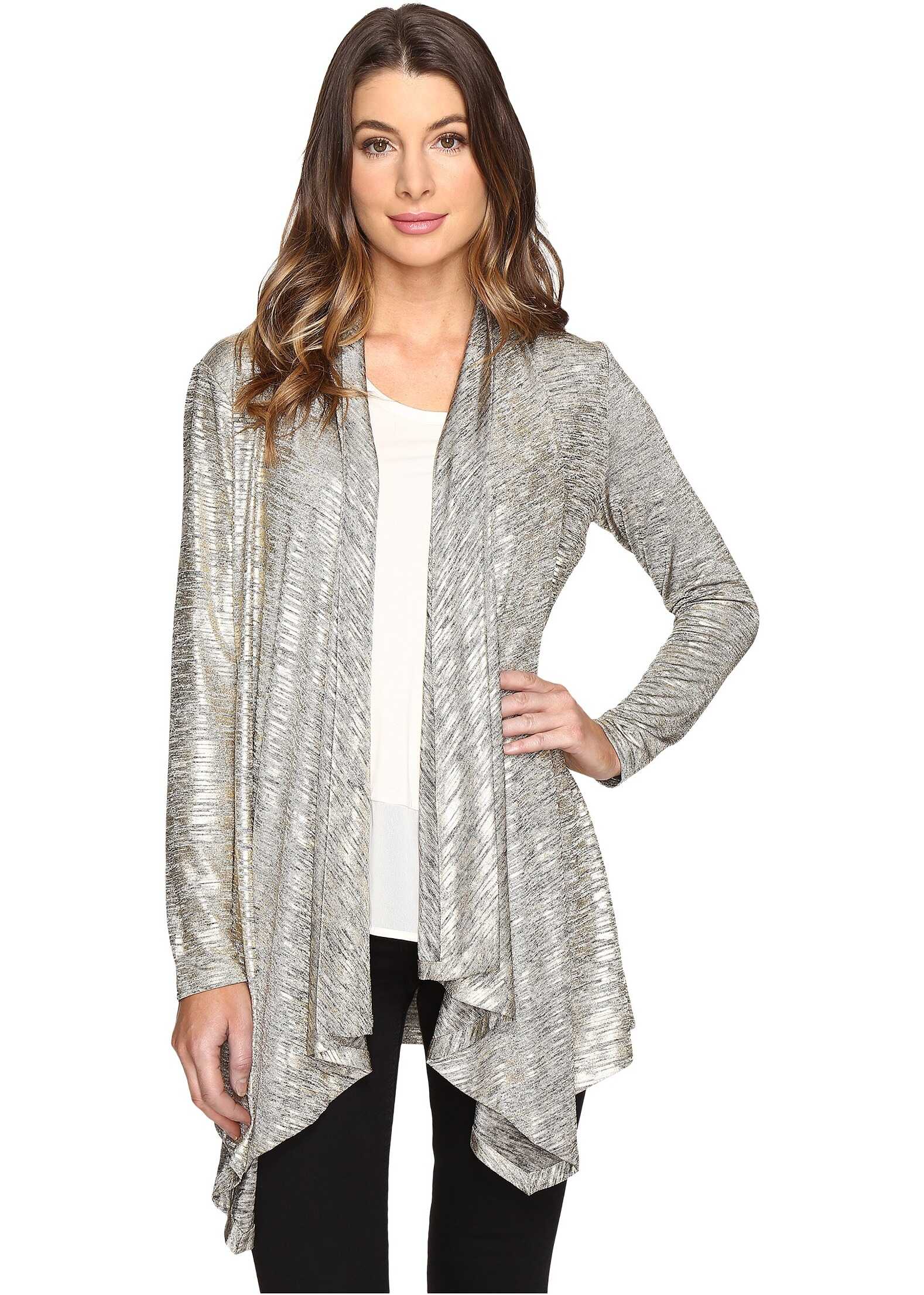 Pulover Calvin Klein Metallic Flyaway Knit Long Sleeve Gold