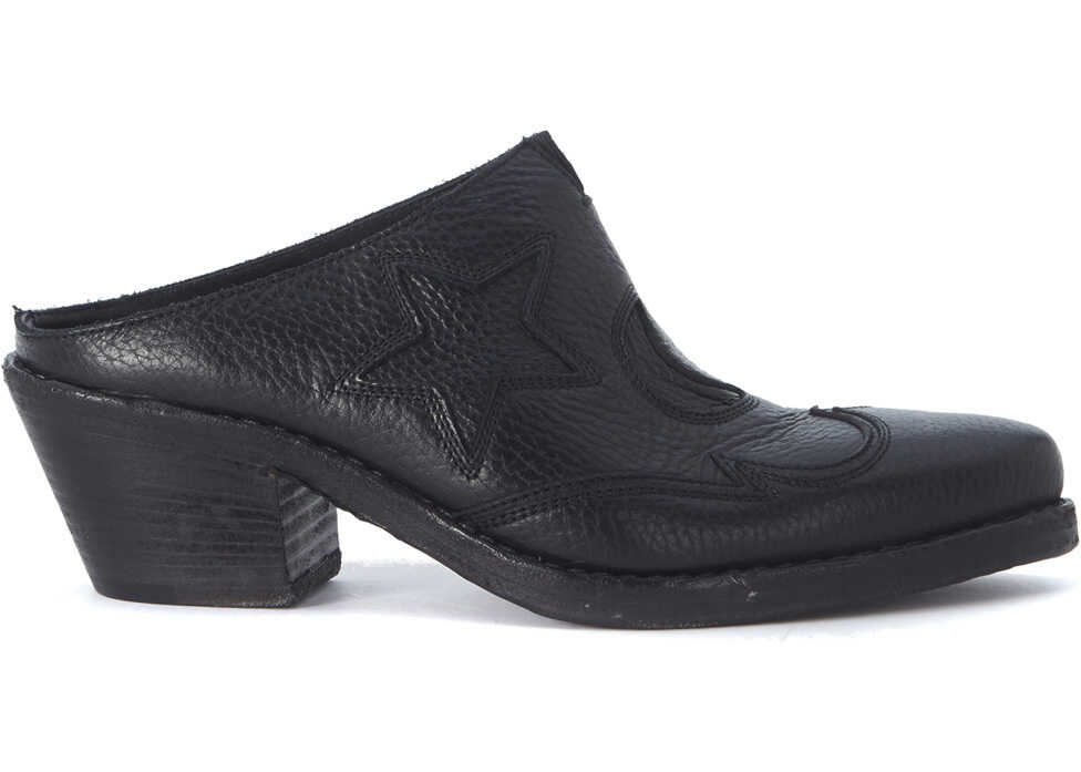Pantof McQ Alexander Mcqueen Solstice Black Leather Sabot Black