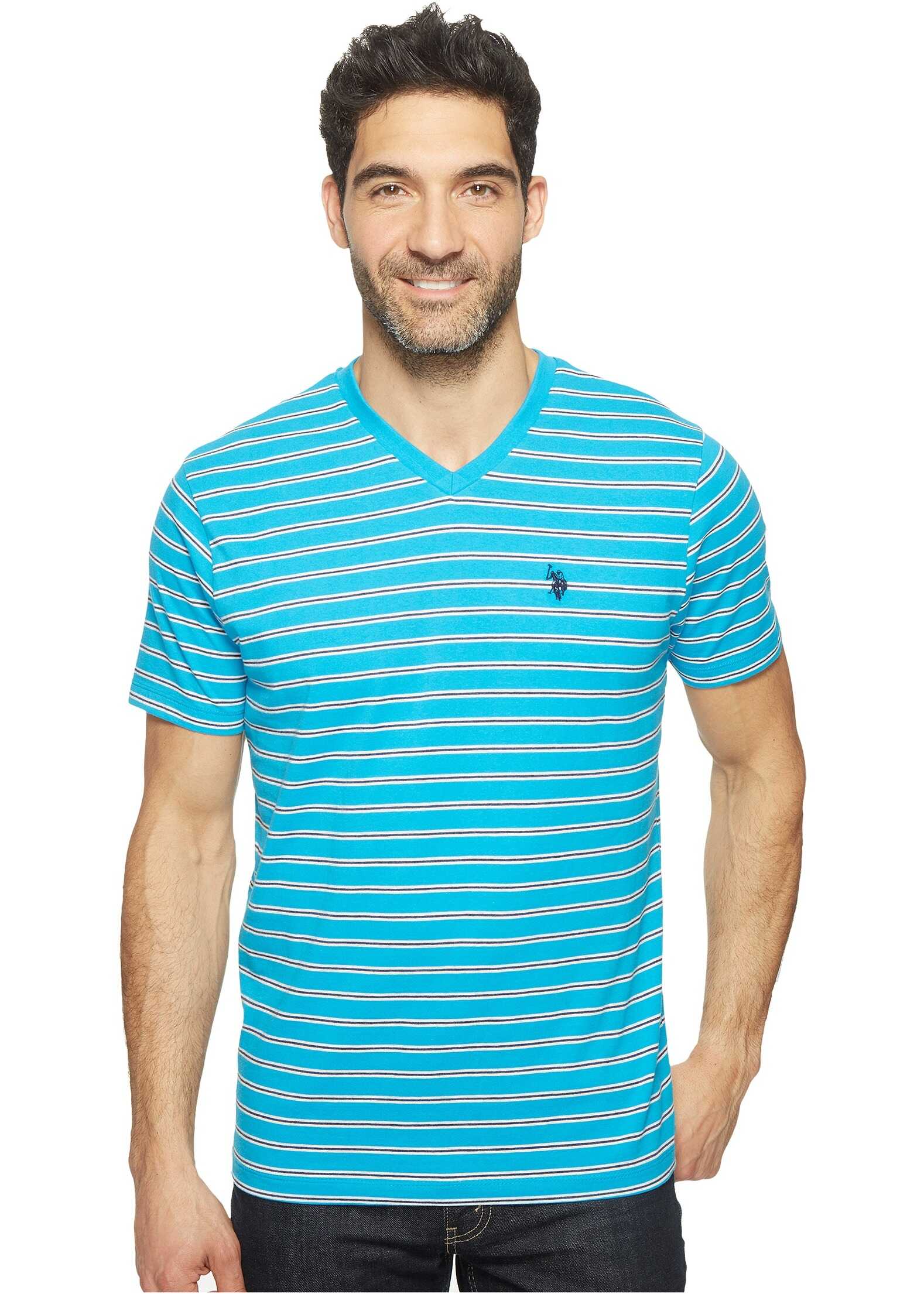 Tricou U.S. POLO ASSN. Short Sleeve Striped V-Neck Classic Fit T-Shirt Flip-Flop Blue