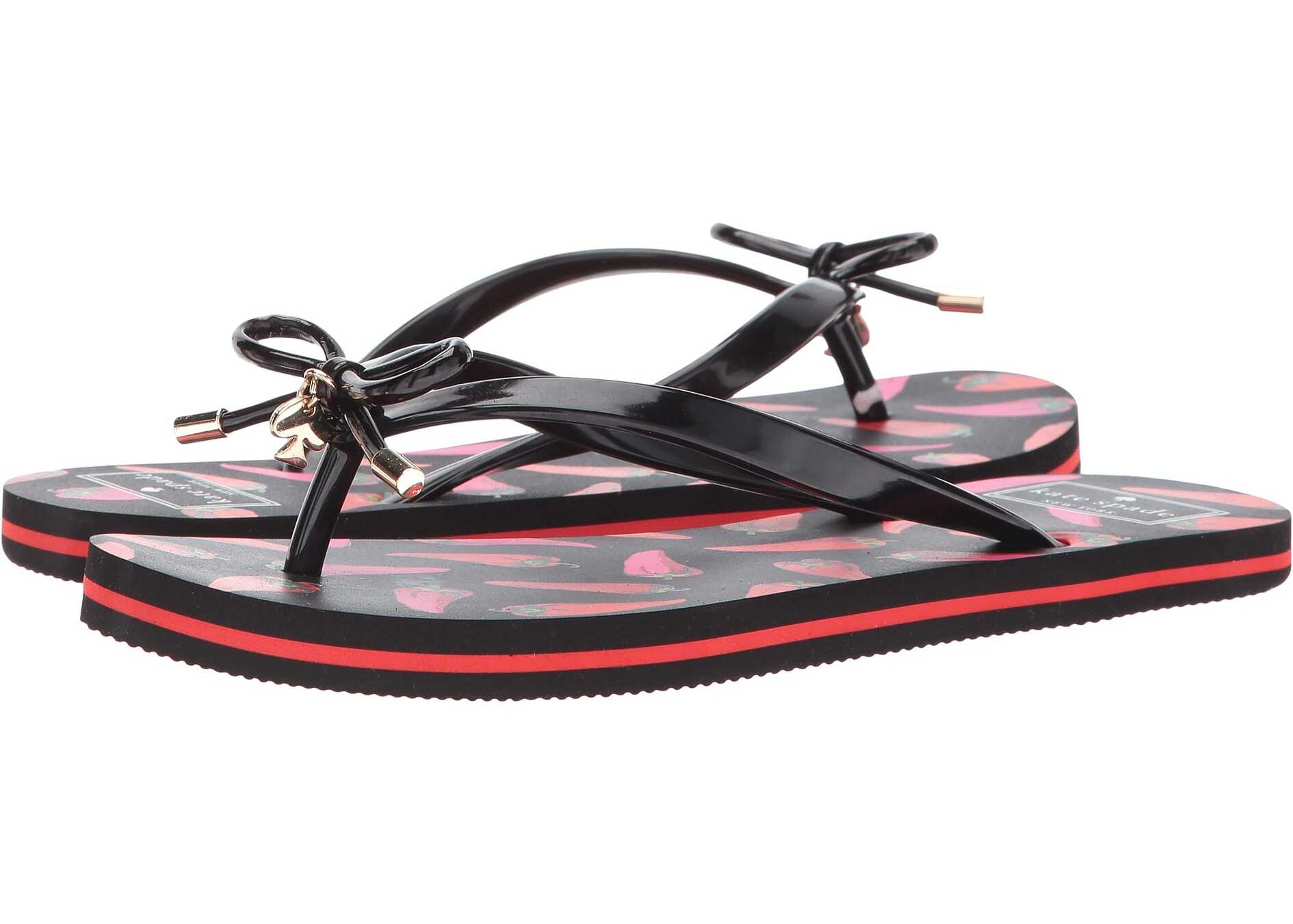 Sandala Kate Spade New York Nova Black Shiny Rubber/Chili Pepper Print