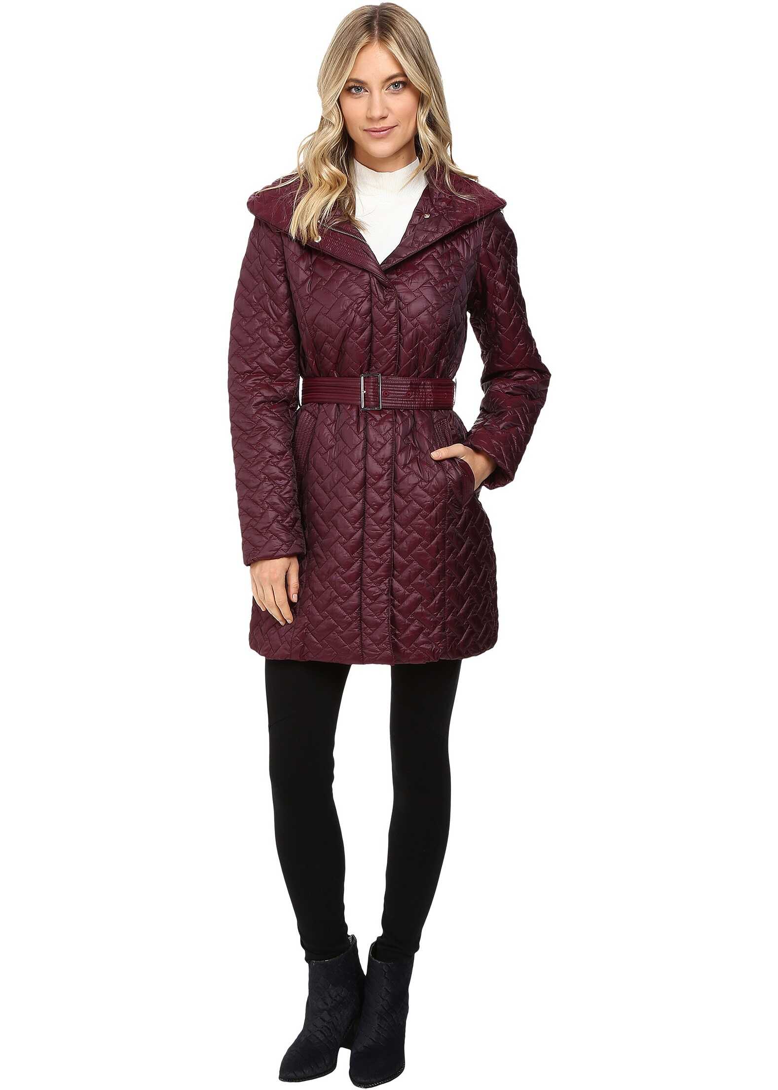 Geaca Cole Haan Signature Quilted Coat with Hood Cabernet