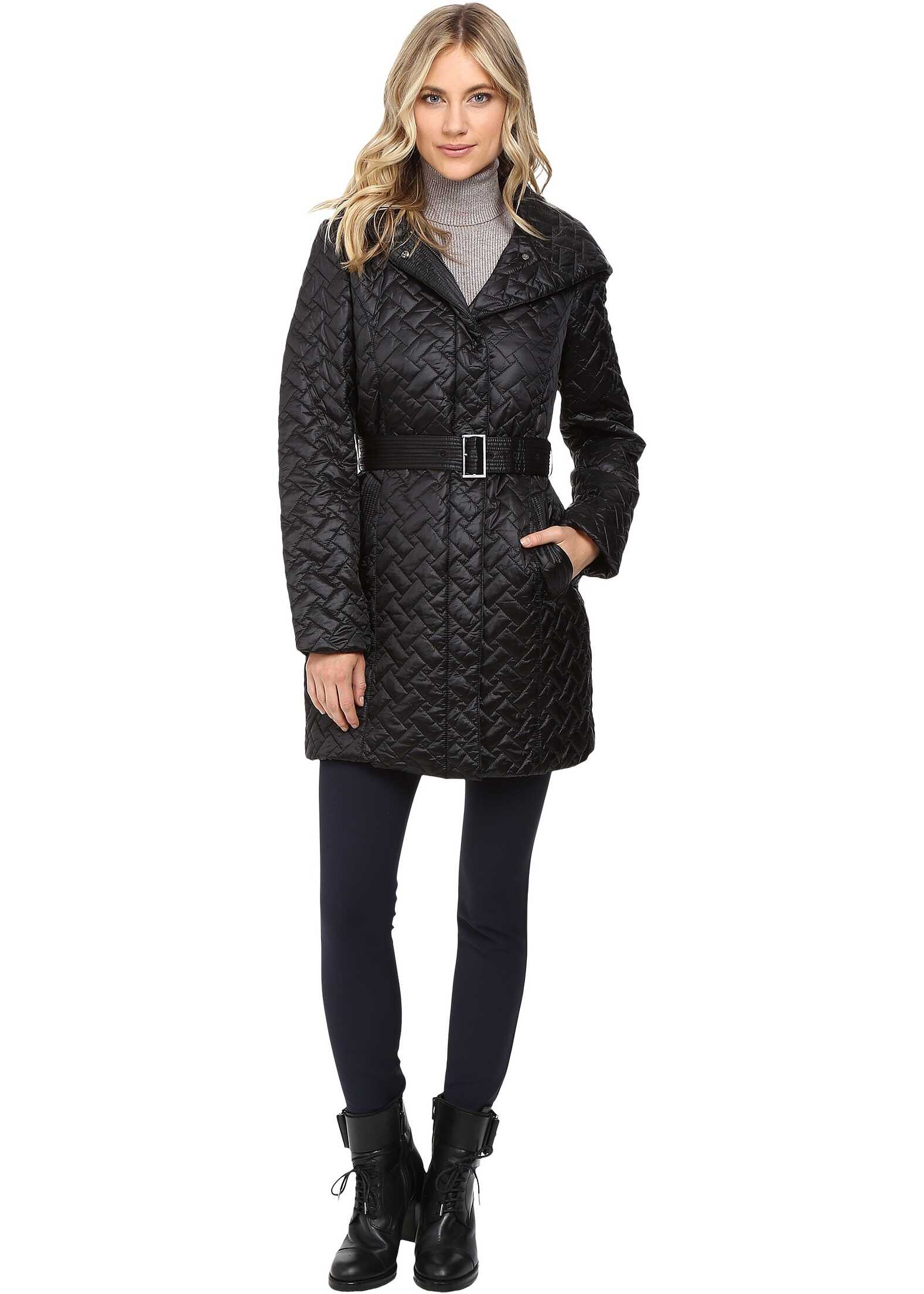 Geaca Cole Haan Signature Quilted Coat with Hood Black