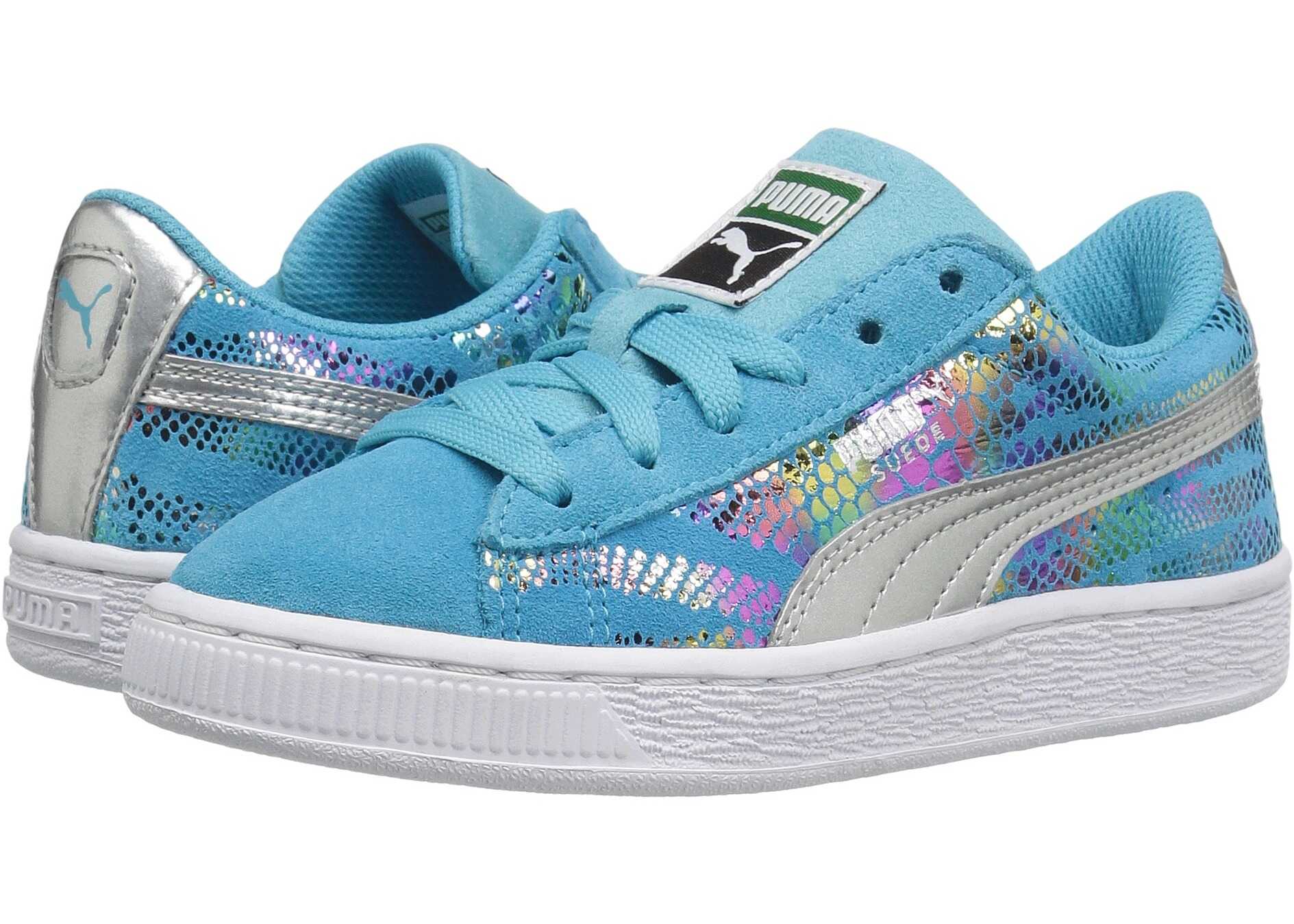 Tenis Puma Kids Suede Sportlux (Little Kid/Big Kid) Blue Atoll/Puma Silver