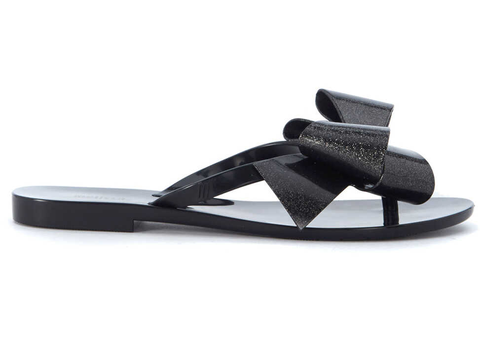 Sandala MELISSA Harmonic Black Golden Bow Slipper Black