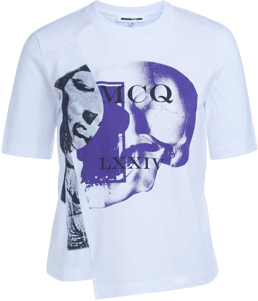 Tricou McQ Alexander Mcqueen Asymmetric White T-Shirt With Print White
