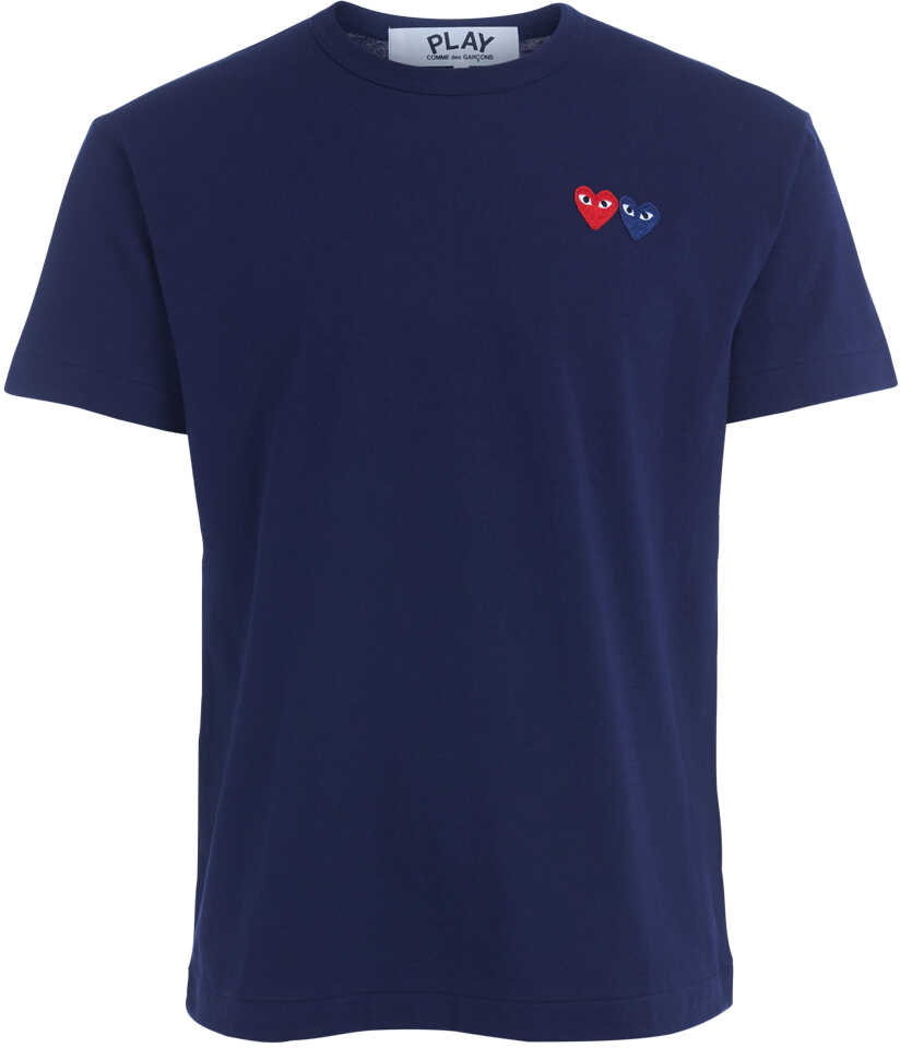 Tricou Comme des Garçons Play Grey Melange T-Shirt With Double Heart Blue