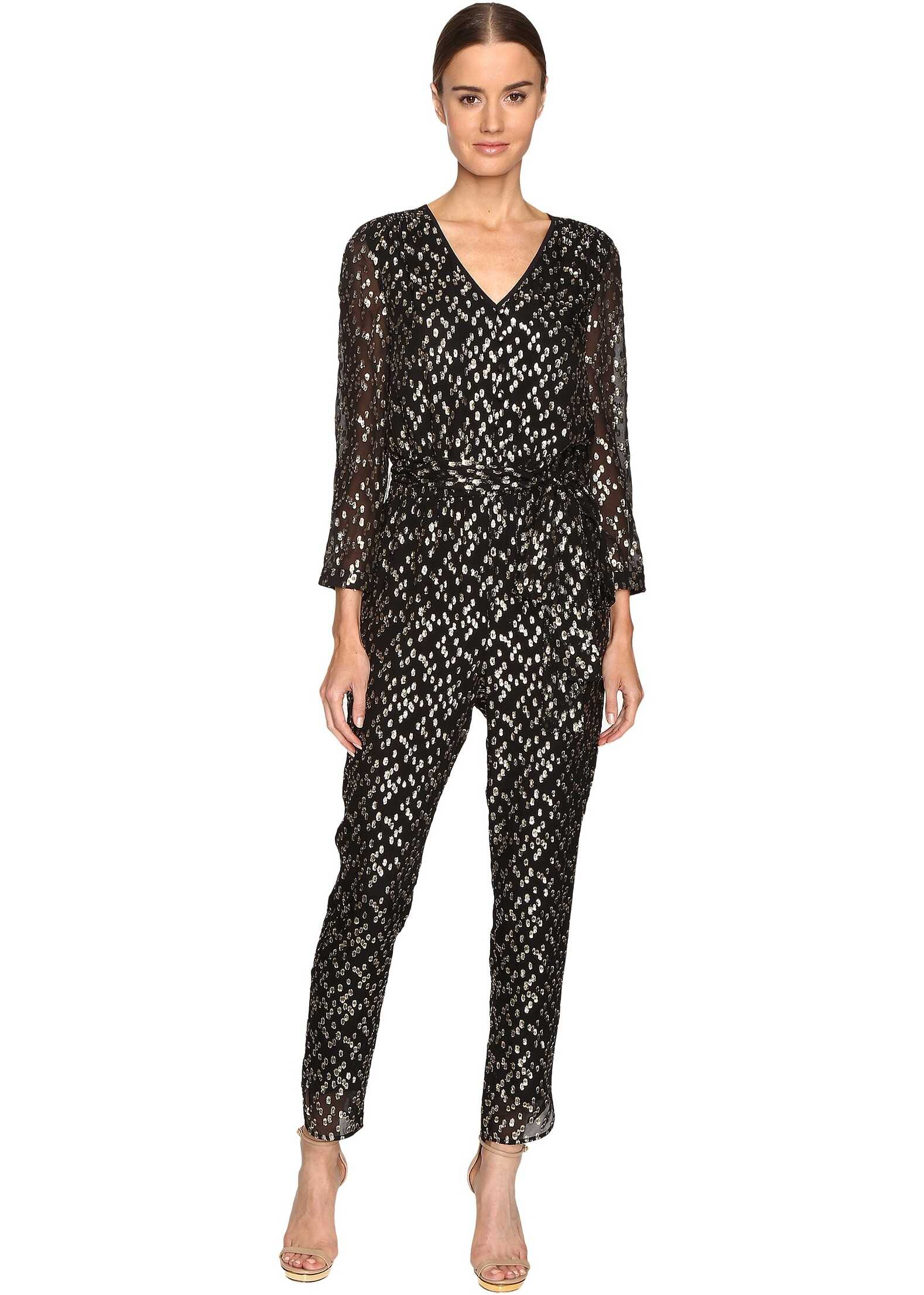 Salopeta Kate Spade New York Metallic Clipped Dot Jumpsuit* Black/Gold