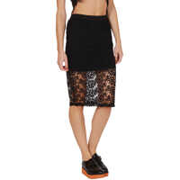 Fuste Midi Pencil Black Skirt With Sheer And Lace Femei