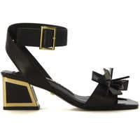 Sandale Gina Black Leather Heeled Sandals Femei