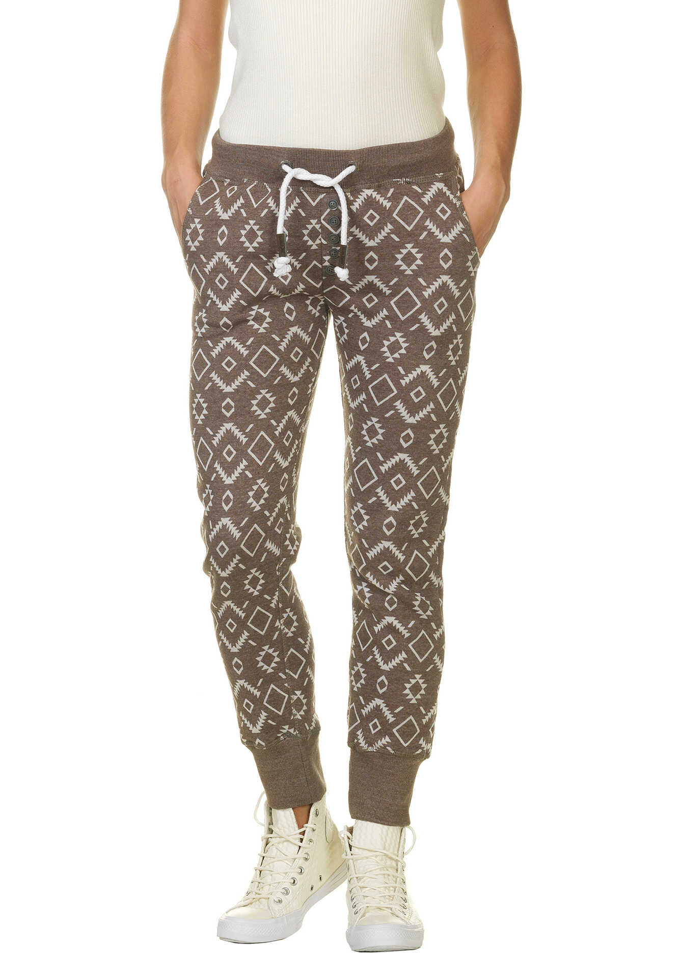 Pantalon SUBLEVEL Ladies Jogg Pants In Beige With Print Middle Brown