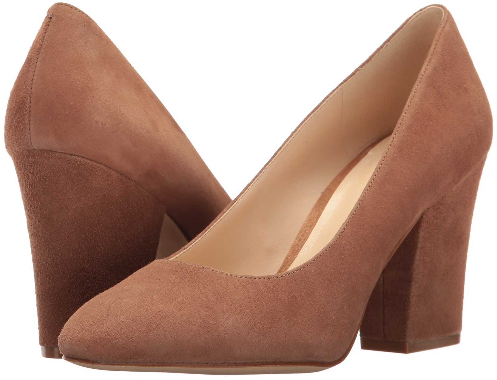 Pantof Nine West Scheila Block Heel Pump Dark Natural Suede