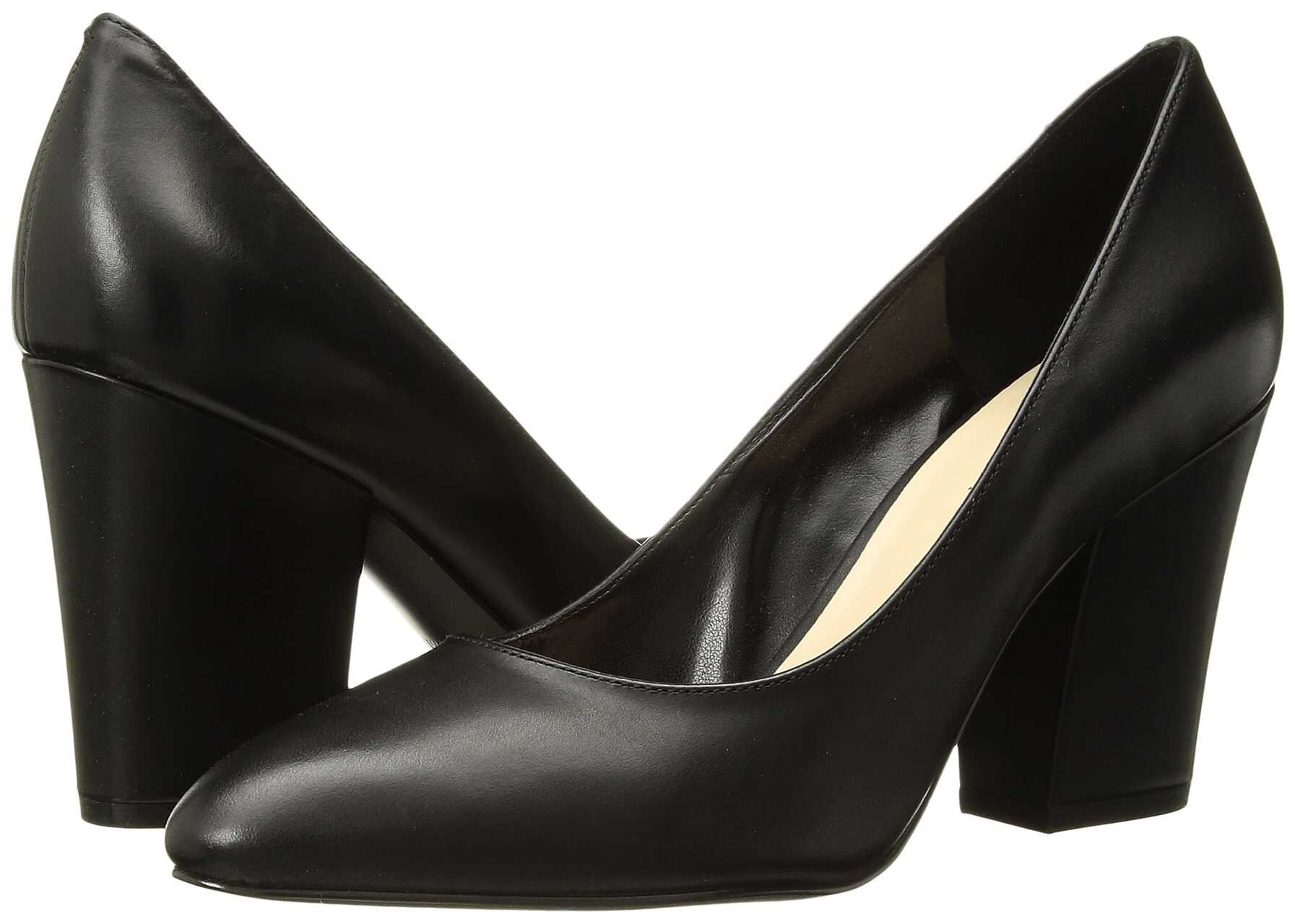 Pantof Nine West Scheila Block Heel Pump Black Leather 1