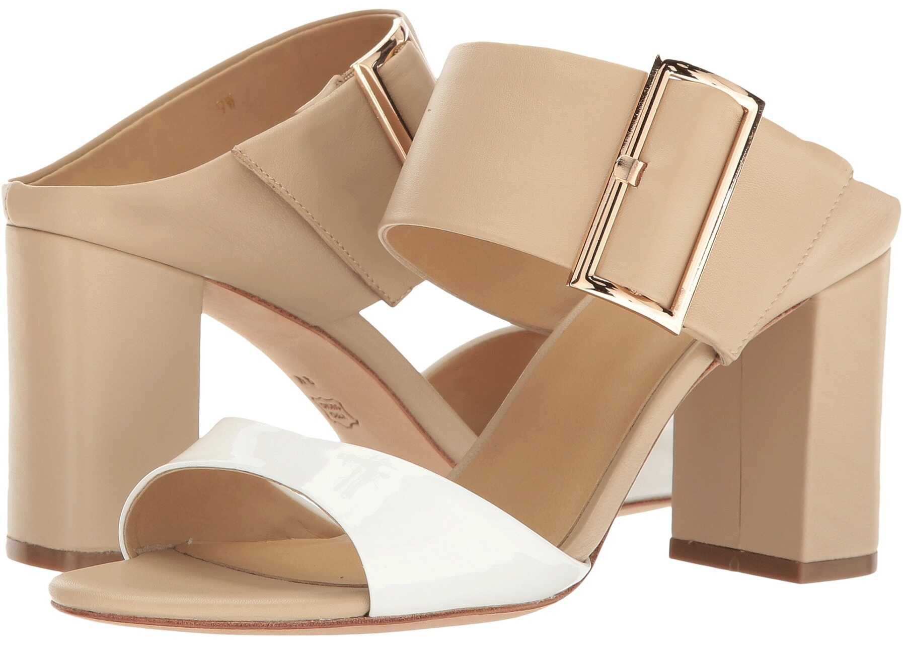 Sandala Vaneli Becky White Patent/Ecru Nappa/Gold Buckle