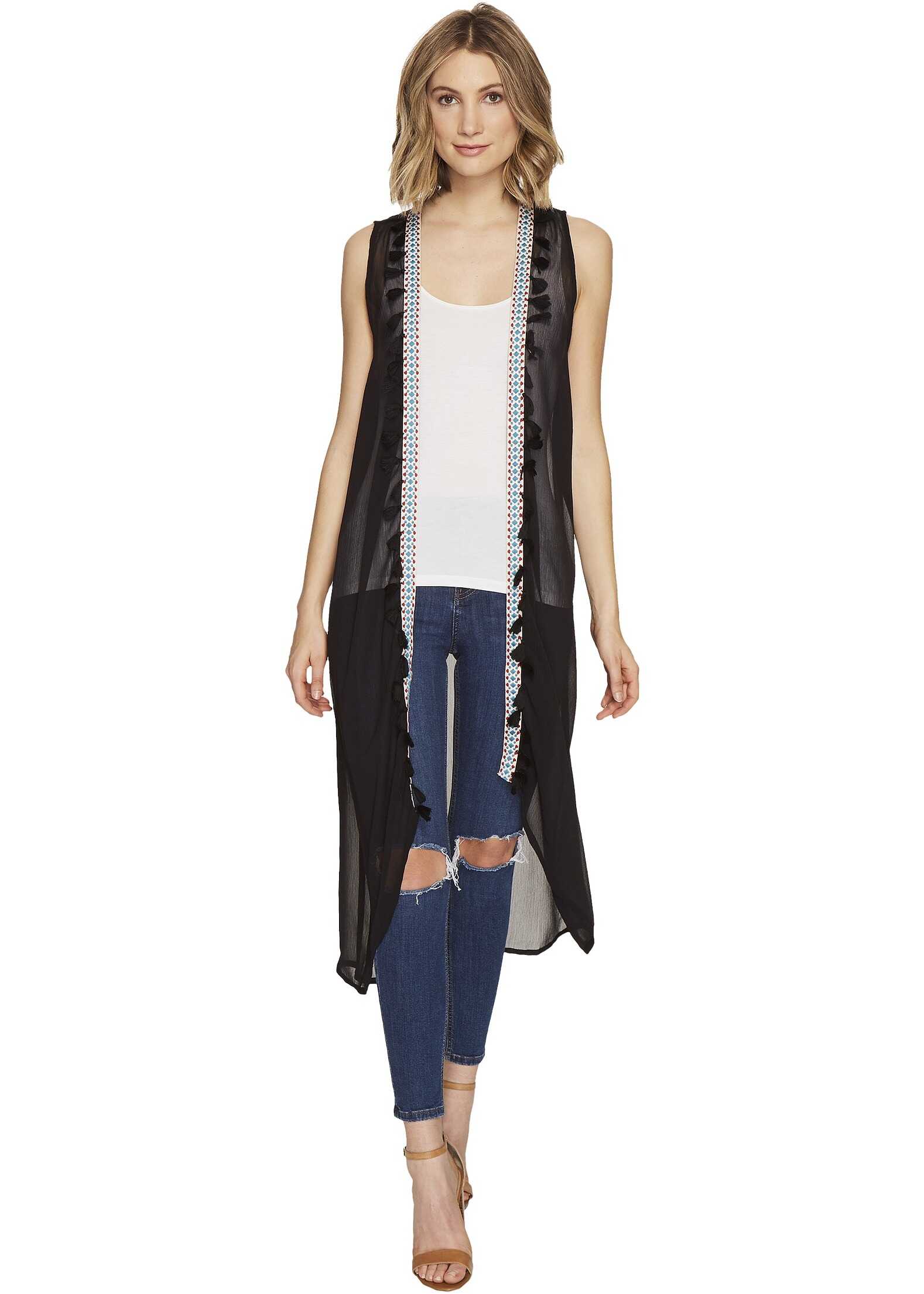Bluza Steve Madden Duster Vest with Tassel Trim Black