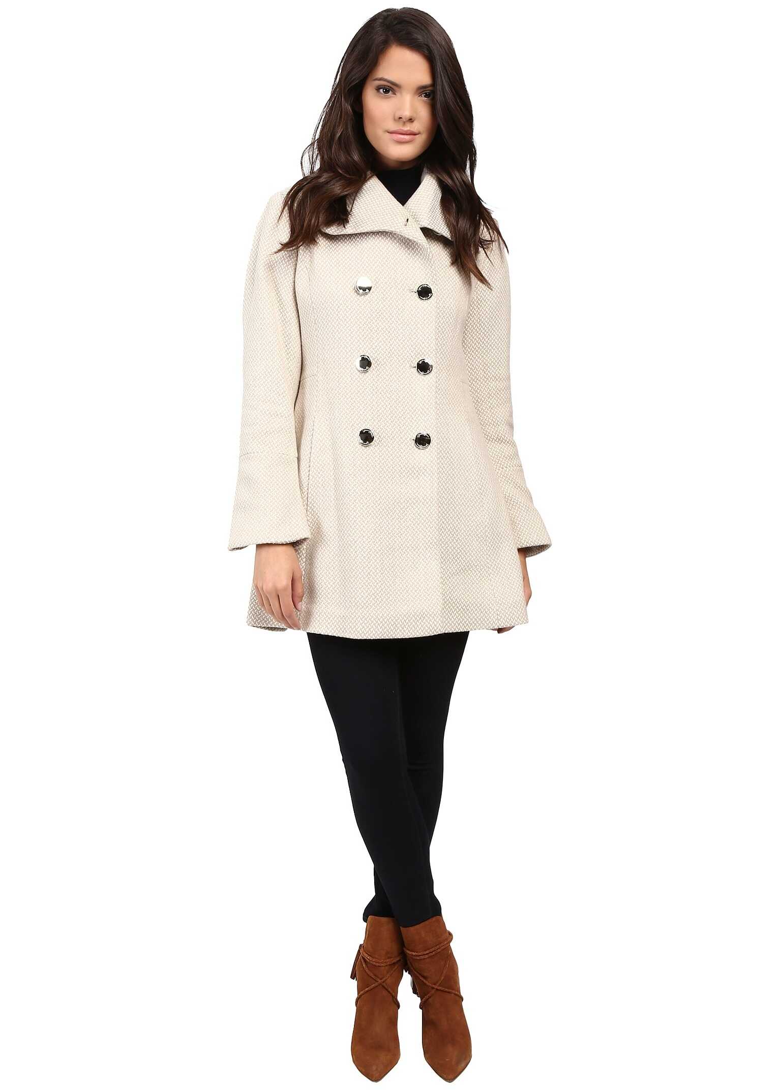 Pardesiu Jessica Simpson Basketweave with Bell Sleeves and Envelope Collar Camel