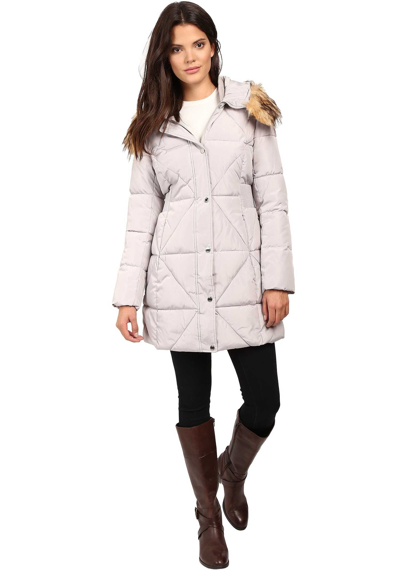 Geaca Jessica Simpson Cinched Waist Puffer w/ Hood and Removable Faux Fur Pearl