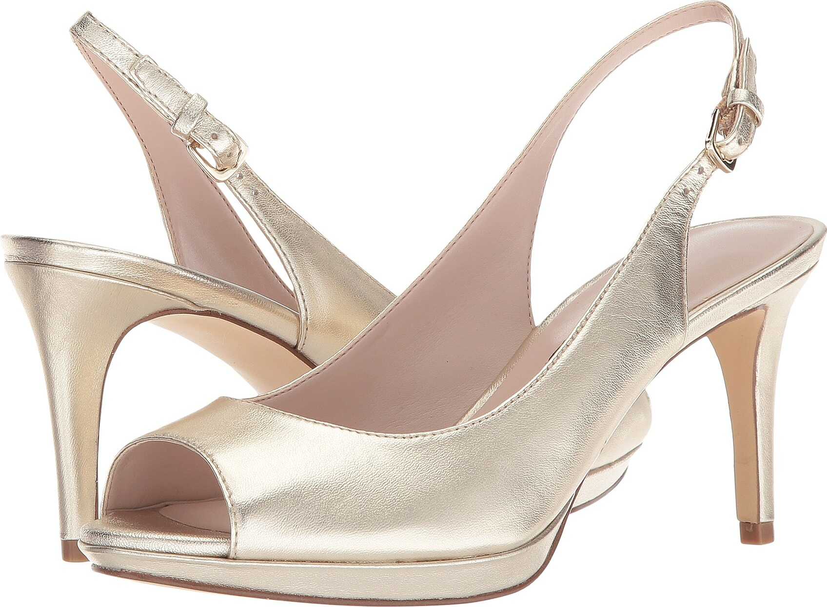 Nine West Gabrielle Slingback Peep Toe Pump Light Gold Metallic