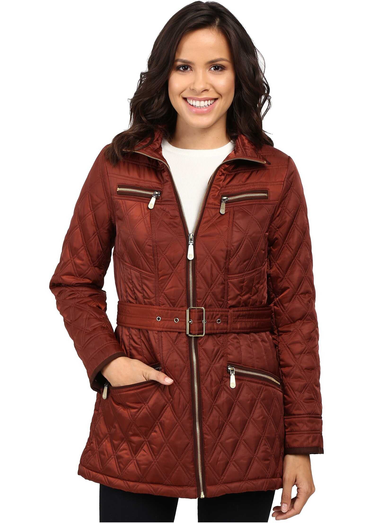 Geaca Vince Camuto Belted Quilted Jacket L8101 Rust