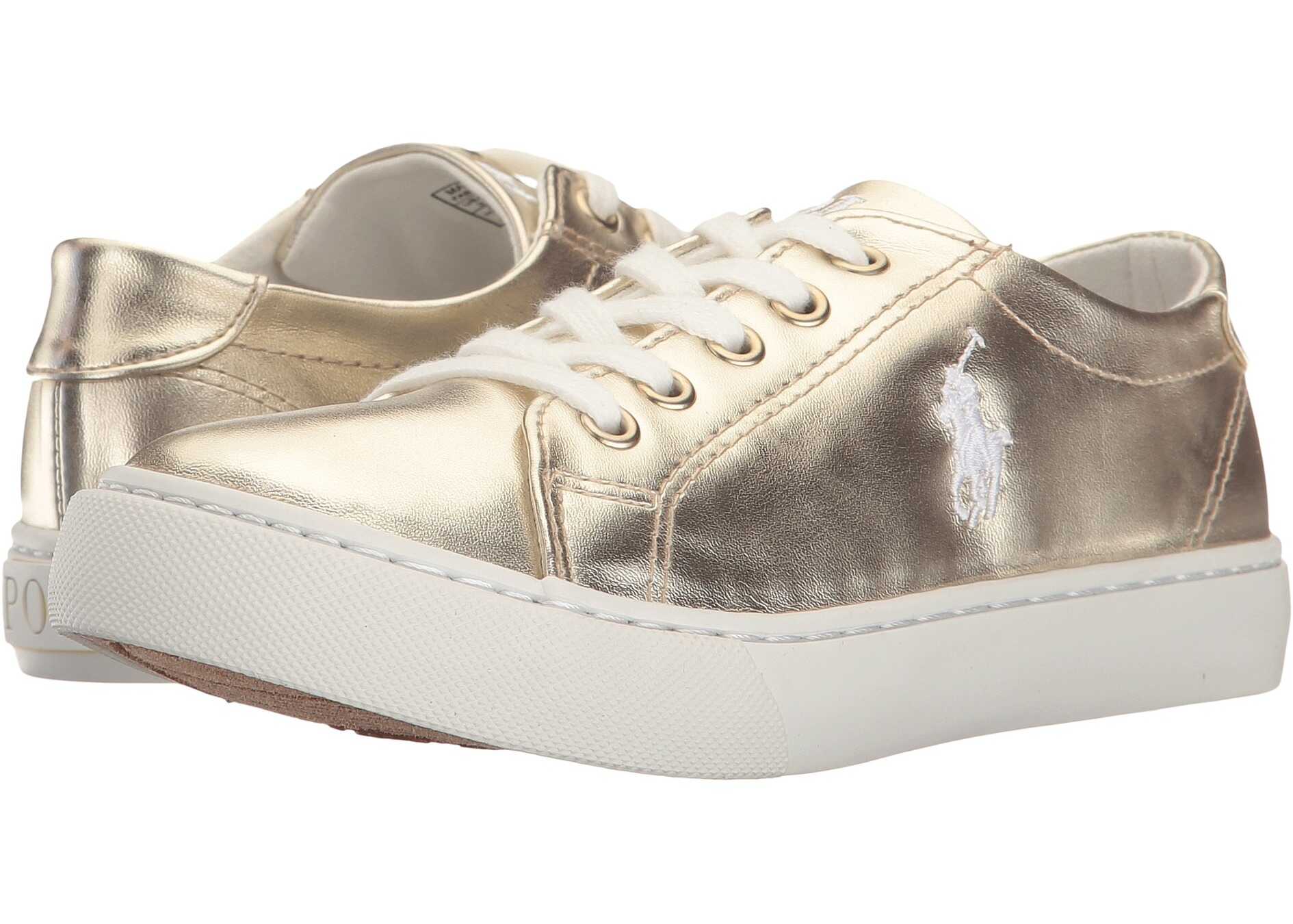 Tenis Polo Ralph Lauren Kids Slater (Little Kid) Gold Metallic/White Pony Player