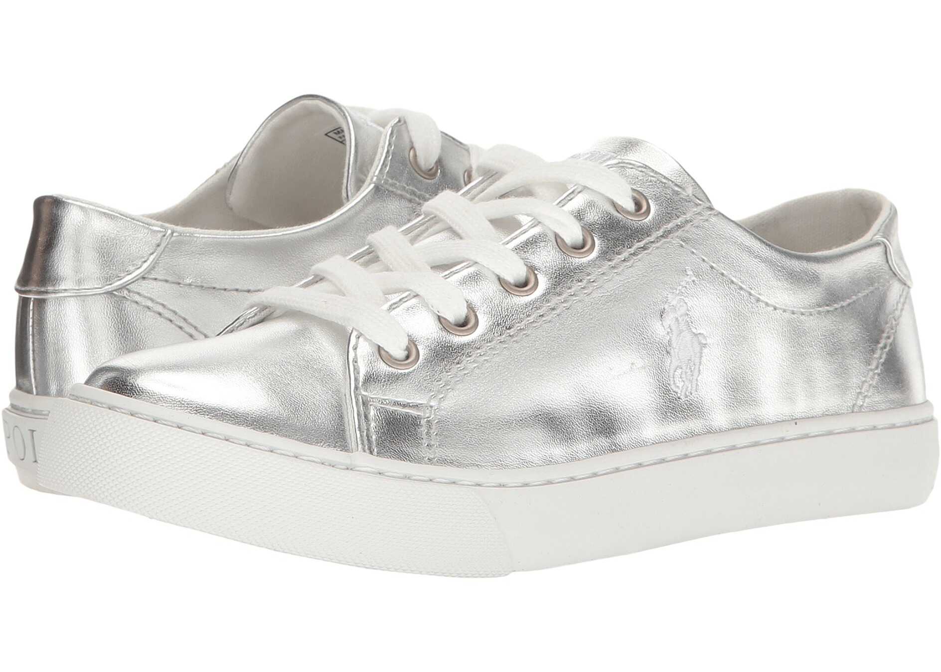 Tenis Polo Ralph Lauren Kids Slater (Little Kid) Silver Metallic/White Pony Player
